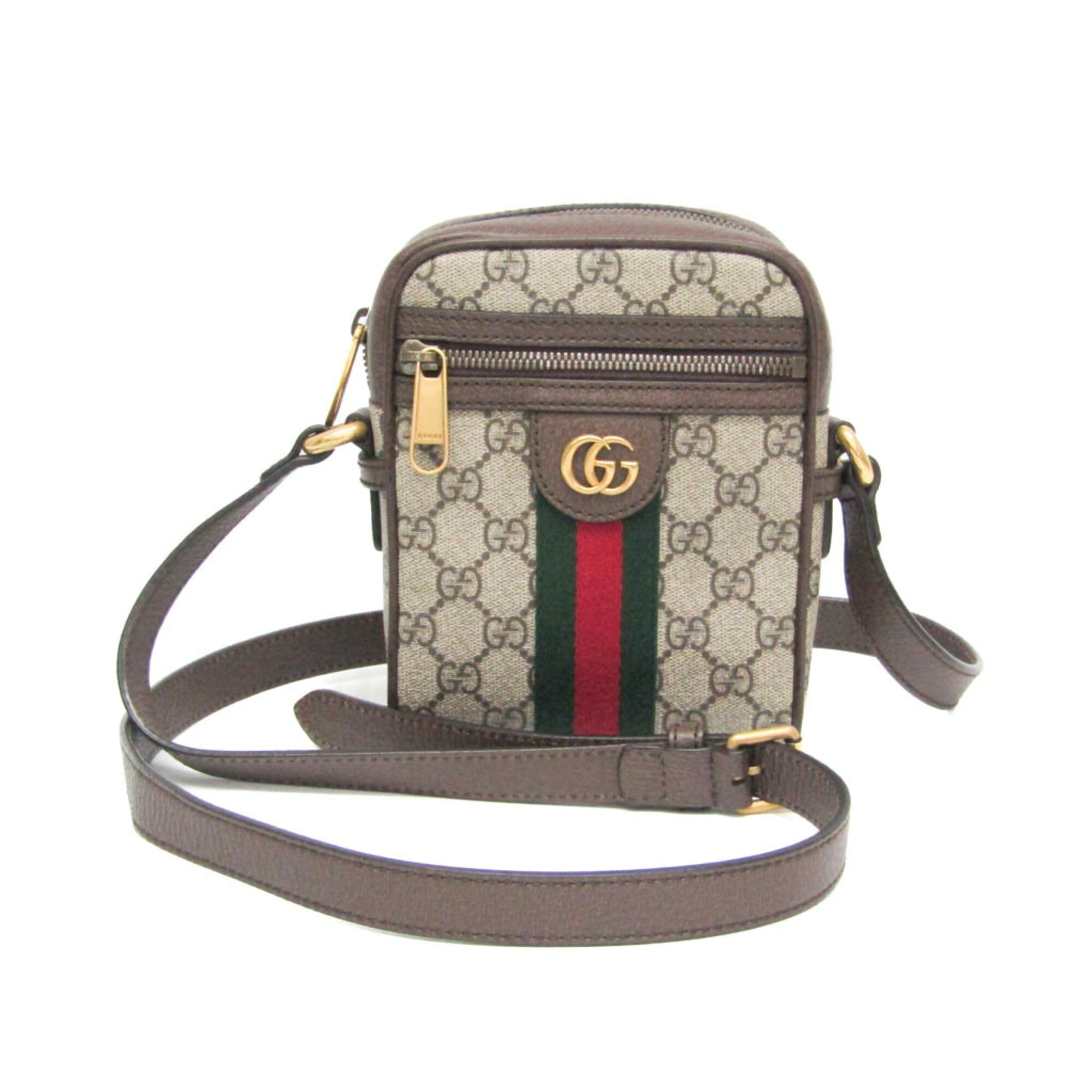 グッチ(Gucci) オフディア GG スモール 598127 メンズ,レディース レザー,PVC ショルダーバッグ ベージュ,ブラウン【中古】