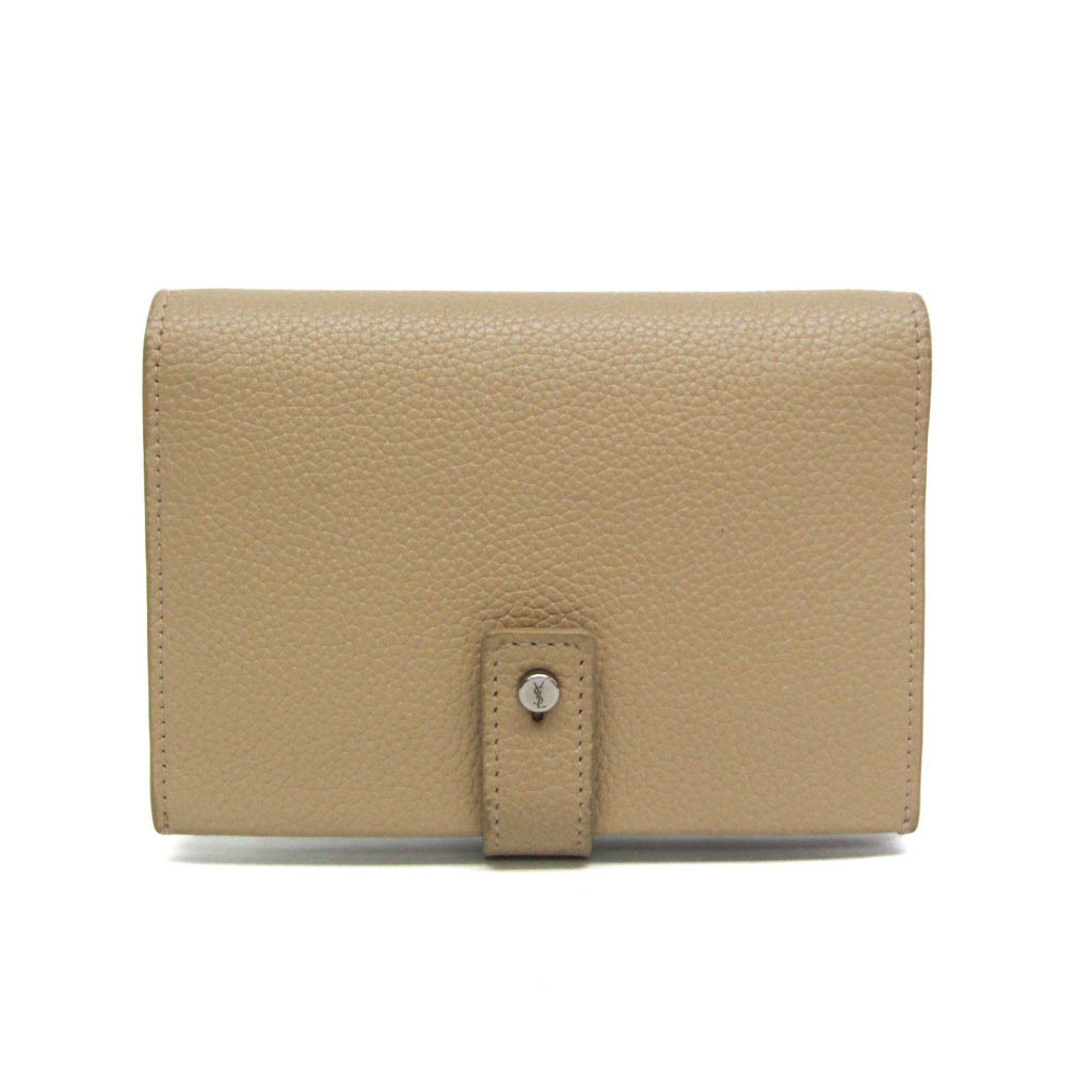 サン・ローラン(Saint Laurent) 505011 レディース なめし革 中札入れ（二つ折り） ベージュ【中古】 バッグ・小物・ブランド雑貨-財布・ケース-レディース財布
