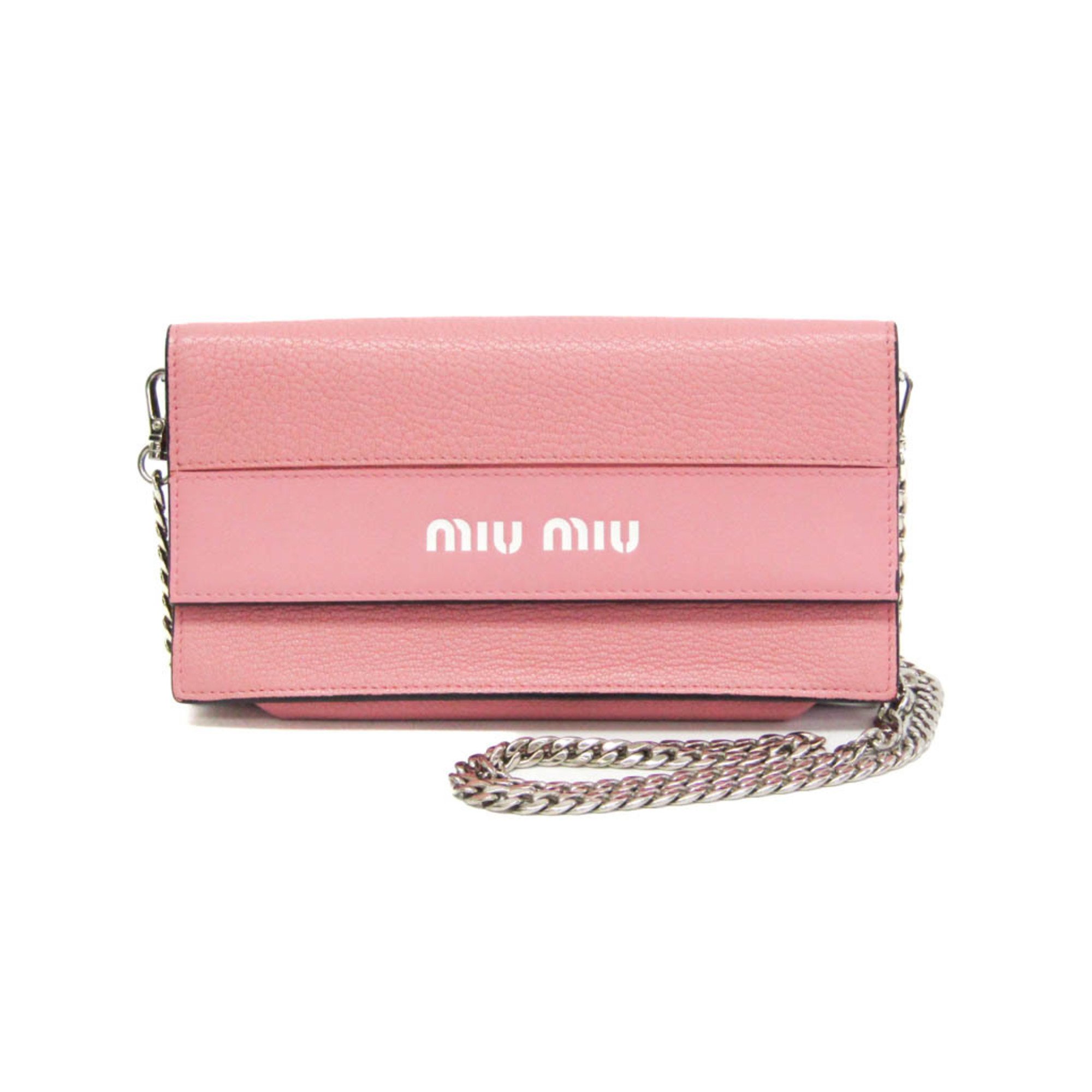 ミュウミュウ(Miu Miu) チェーンショルダーウォレット ポシェット レディース レザー ポーチ,ショルダーバッグ ピンク【中古】