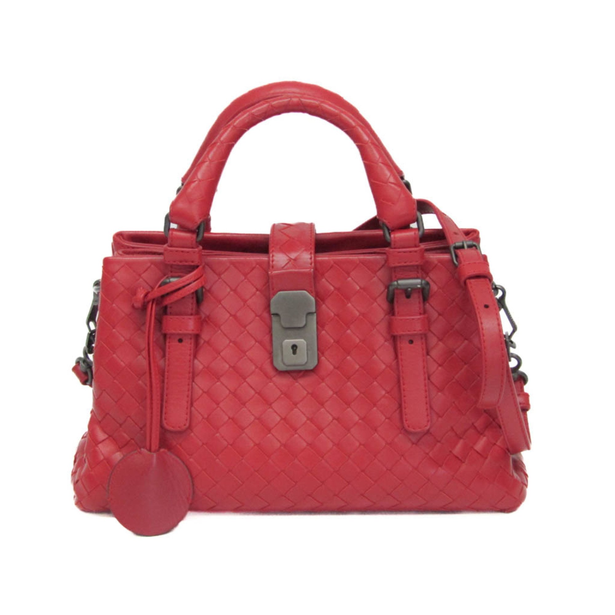 ボッテガ・ヴェネタ(Bottega Veneta) イントレチャート ベビーローマバッグ レディース レザー ハンドバッグ,ショルダーバッグ レッド【中古】