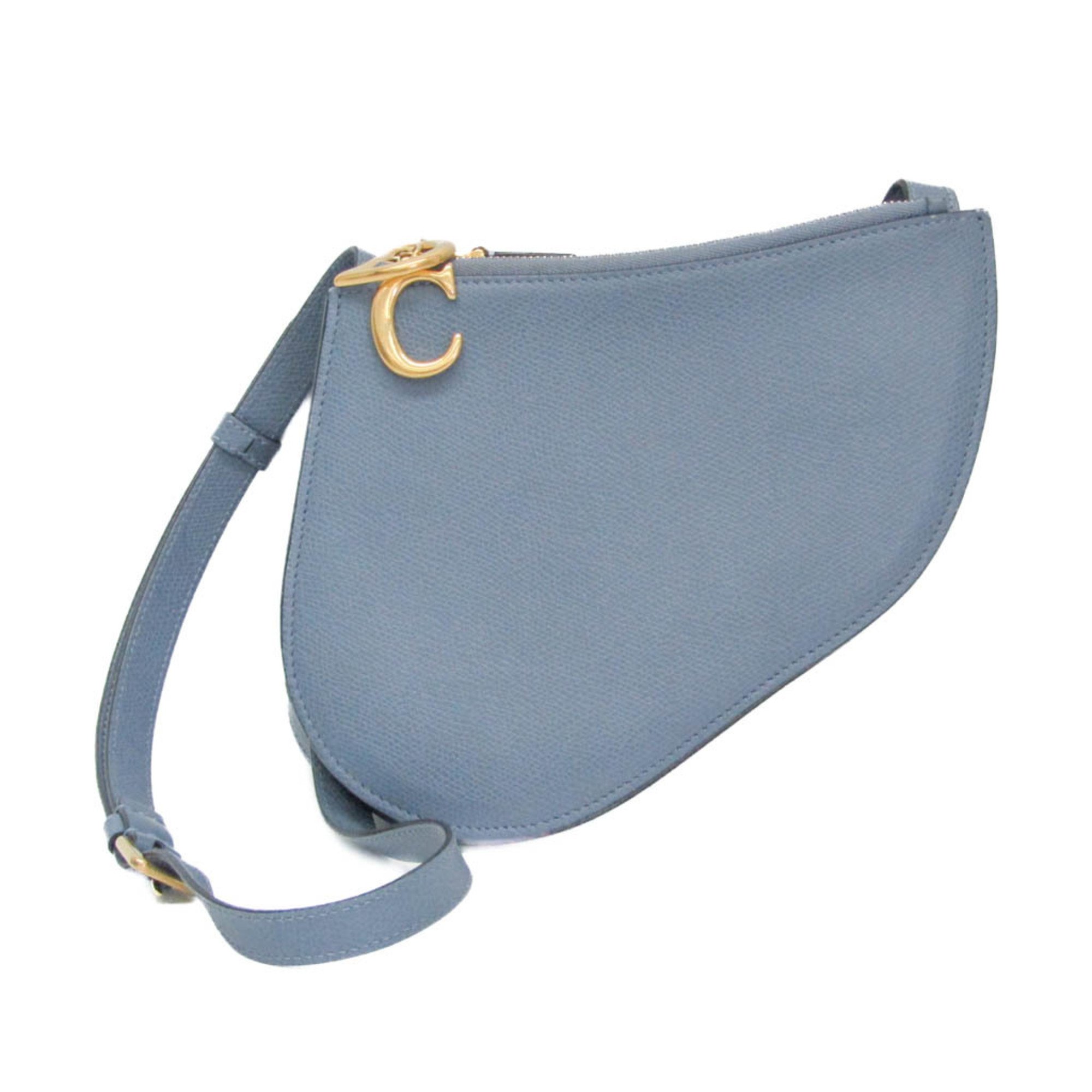 クリスチャン・ディオール(Christian Dior) サドル レディース レザー ショルダーバッグ ライトブルーグレー【中古】