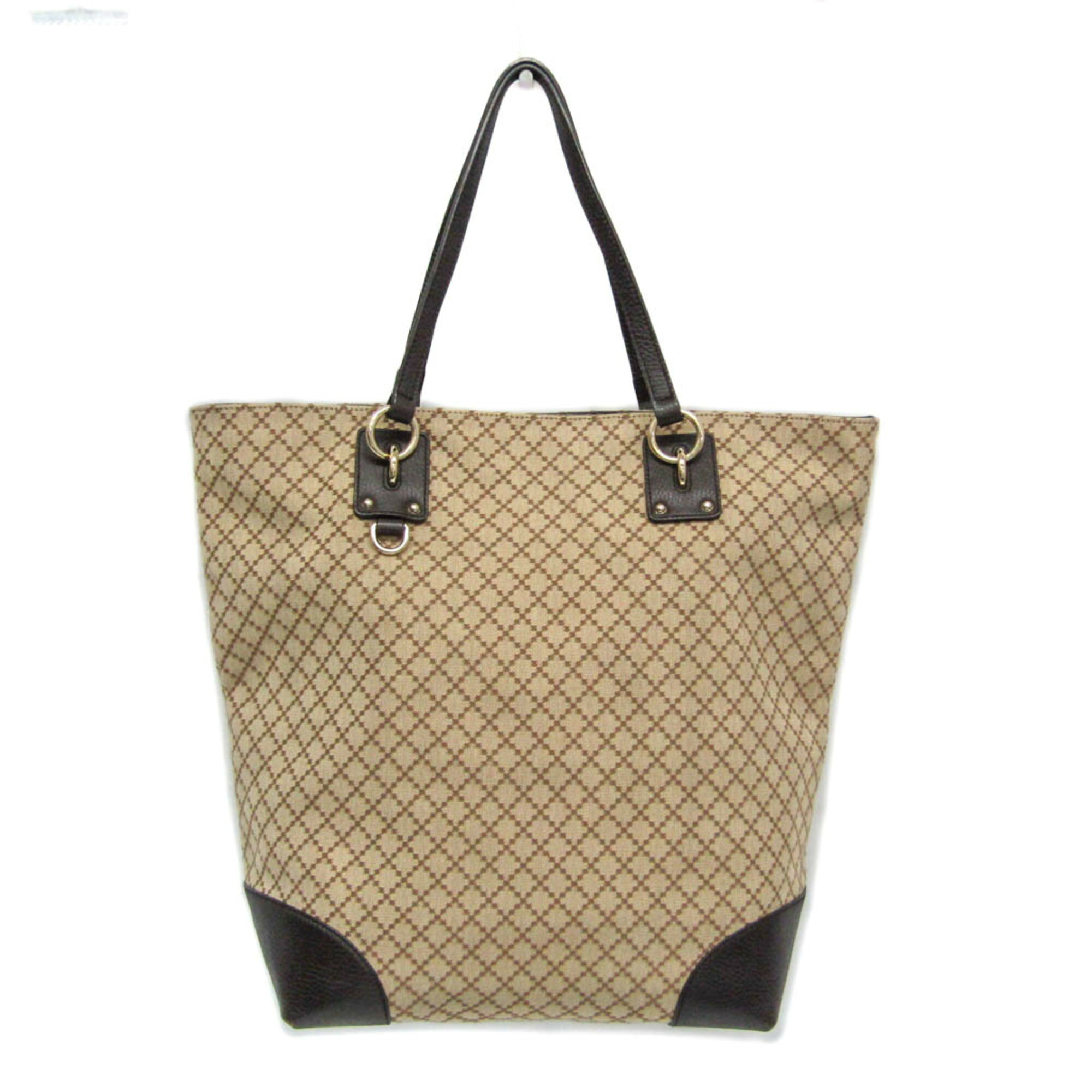 グッチ(Gucci) ディアマンテ 353702 レディース レザー,キャンバス ショルダーバッグ,トートバッグ ベージュ,ダークブラウン【中古】