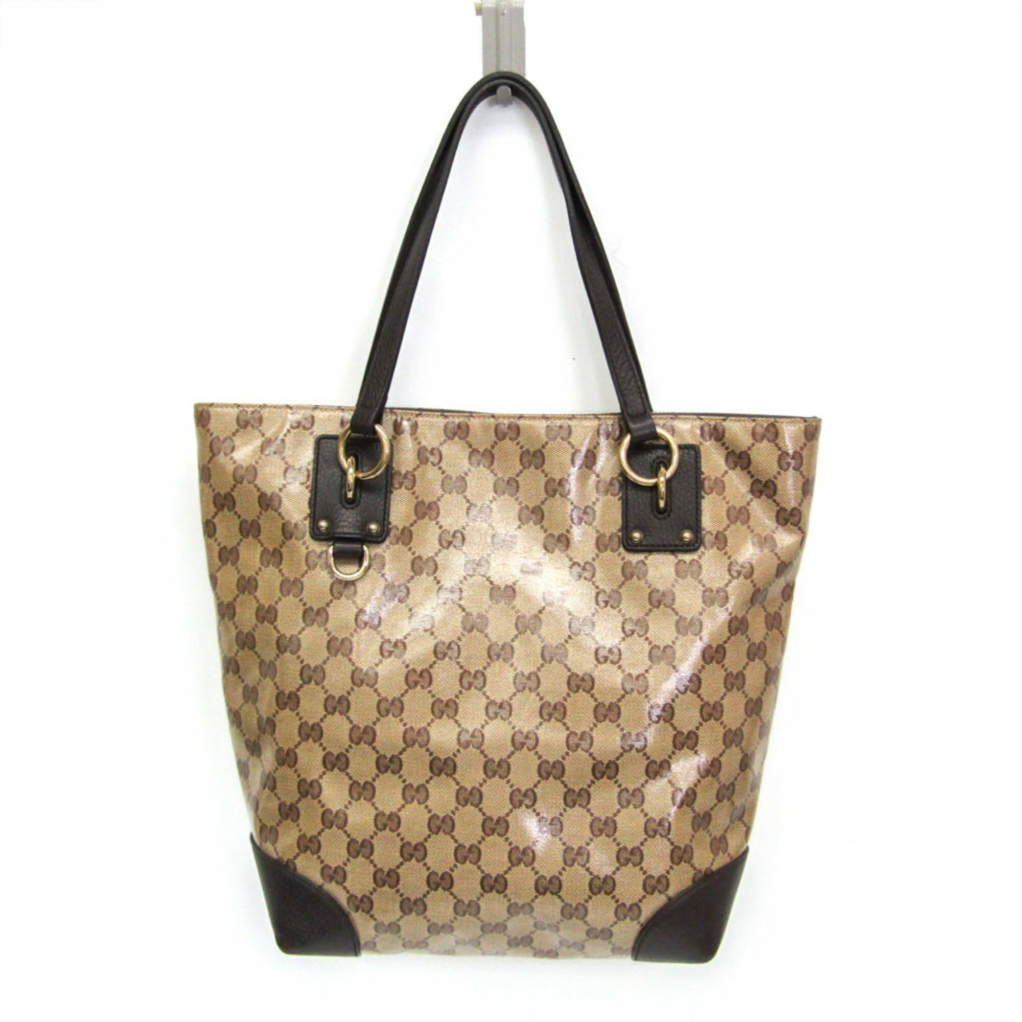 グッチ(Gucci) GGクリスタル 353706 レディース PVC,レザー トートバッグ ベージュ,ダークブラウン【中古】