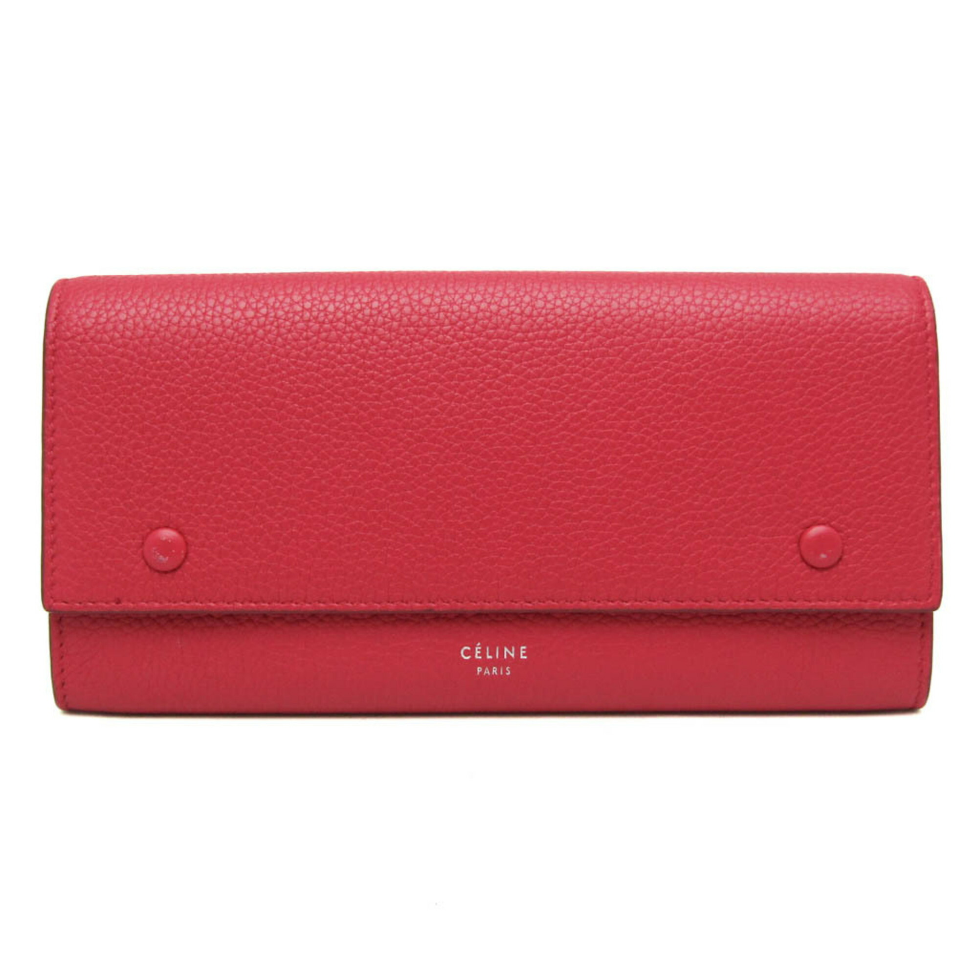 セリーヌ(Celine) バイカラー ラージフラップ マルチファンクション レディース カーフスキン 長財布（二つ折り） グレー,ピンクレッド【中古】