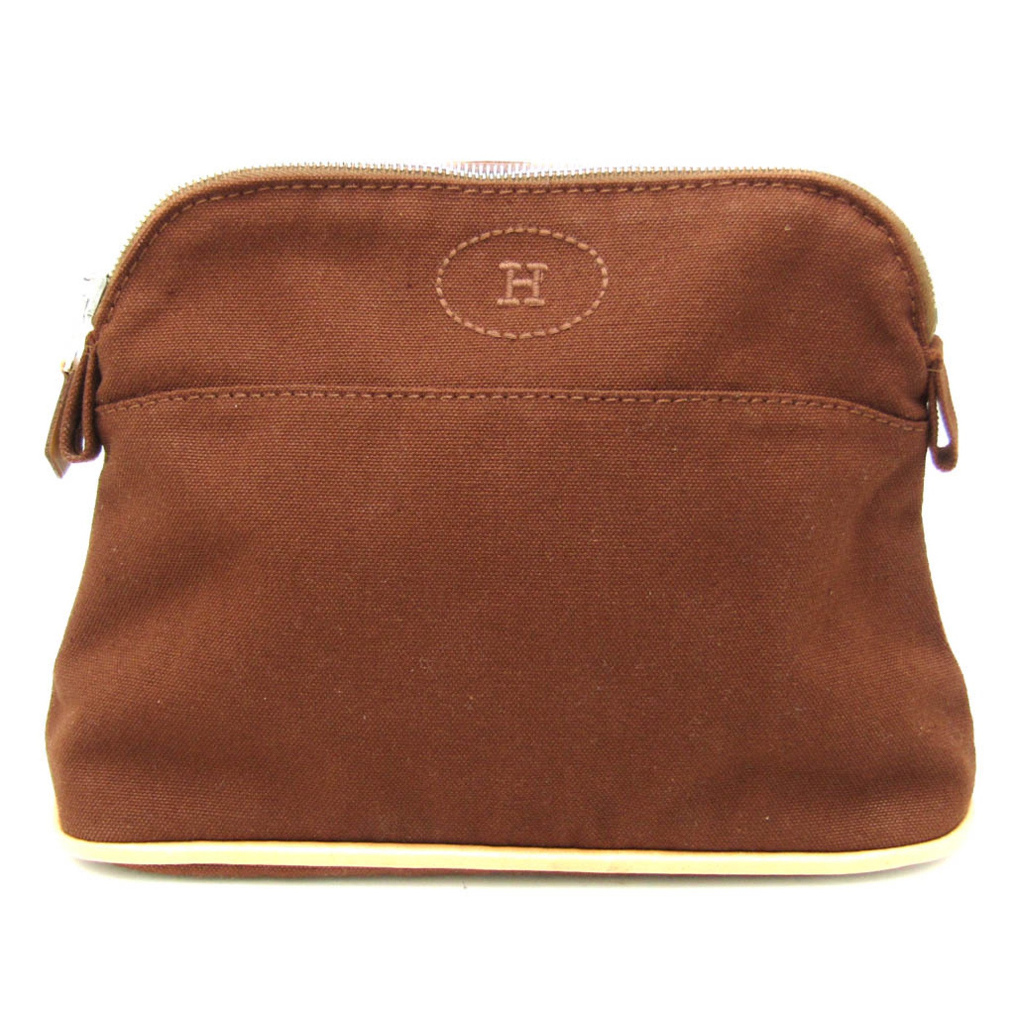 エルメス(Hermes) ボリード PM レディース,メンズ コットン,レザー ポーチ ブラウン【中古】