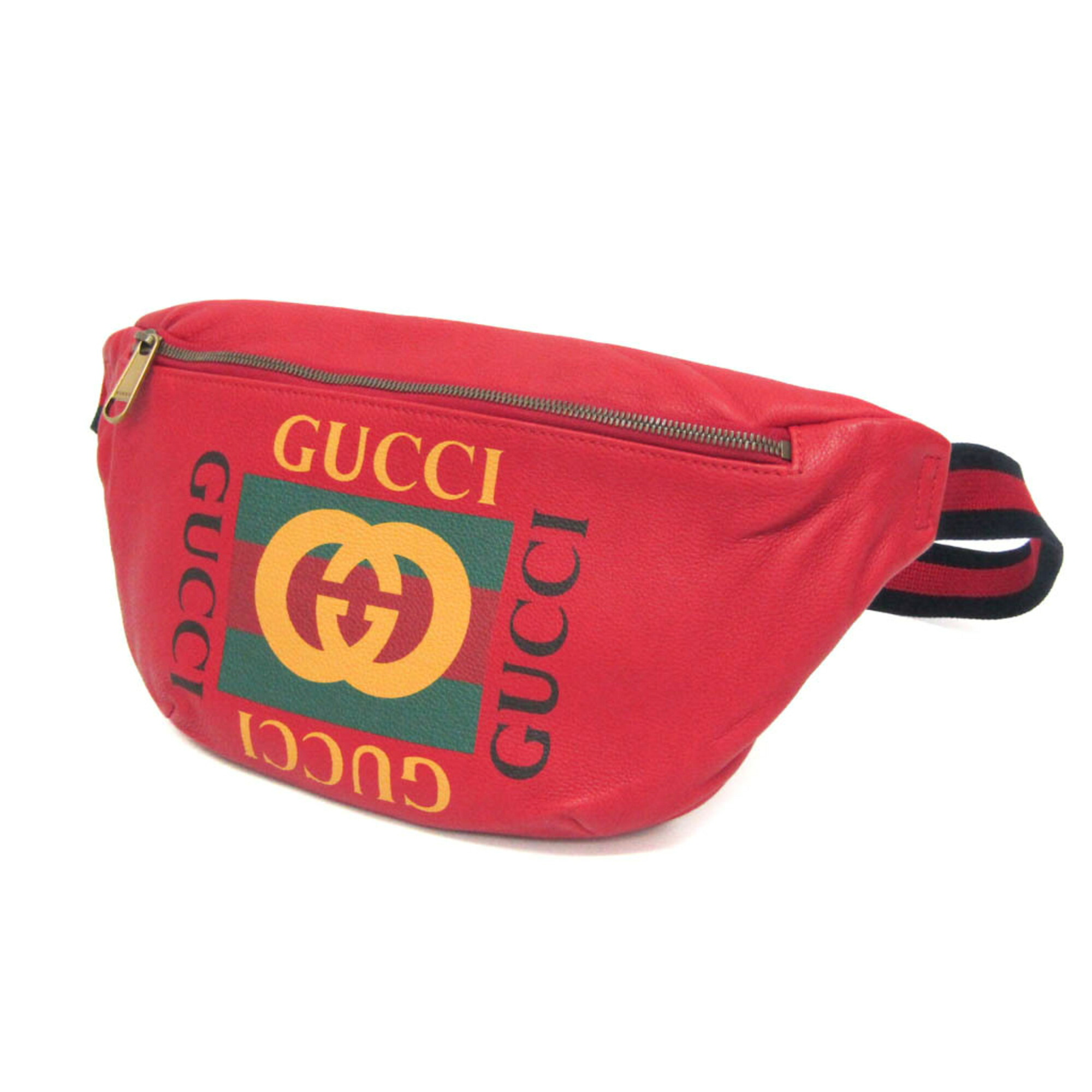 グッチ(Gucci) ロゴプリント 530412 メンズ,レディース レザー ウエストバッグ,ボディバッグ マルチカラー,レッド【中古】