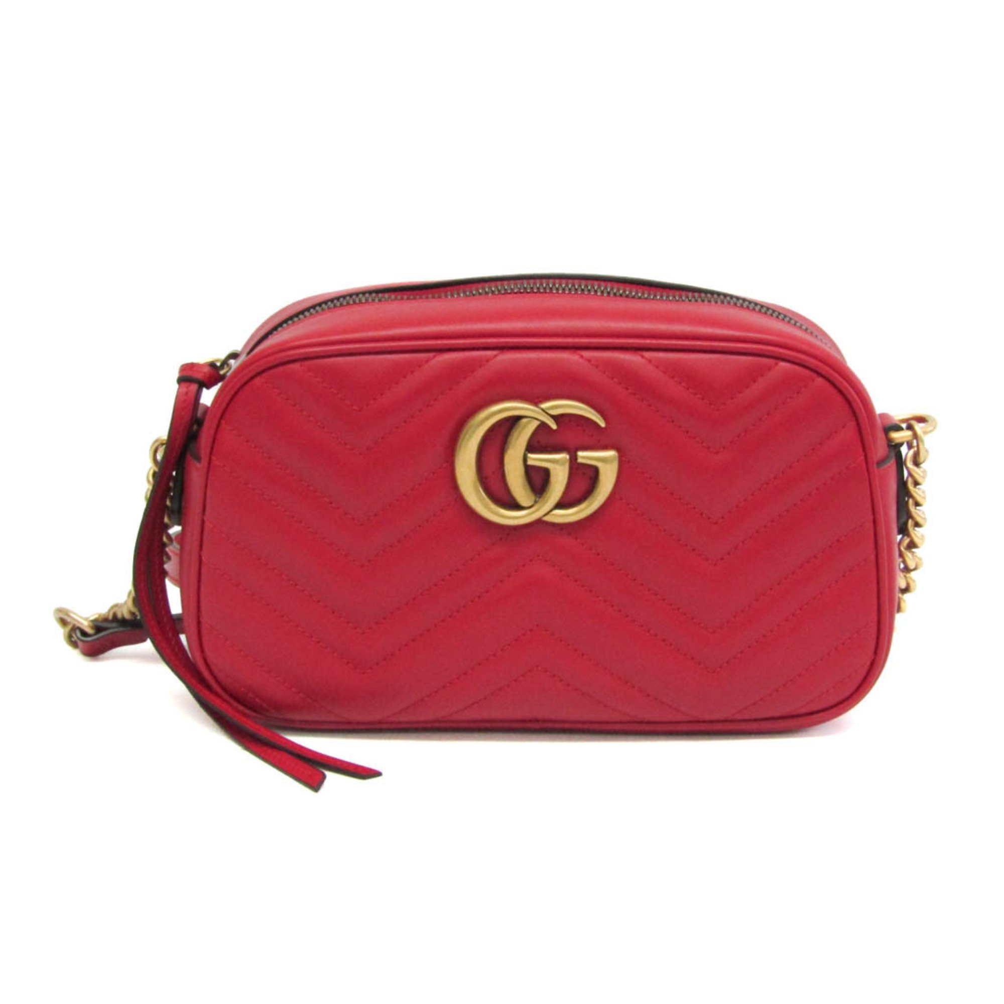 グッチ(Gucci) GGマーモント スモール カメラバッグ 447632 レディース レザー ショルダーバッグ レッド【中古】