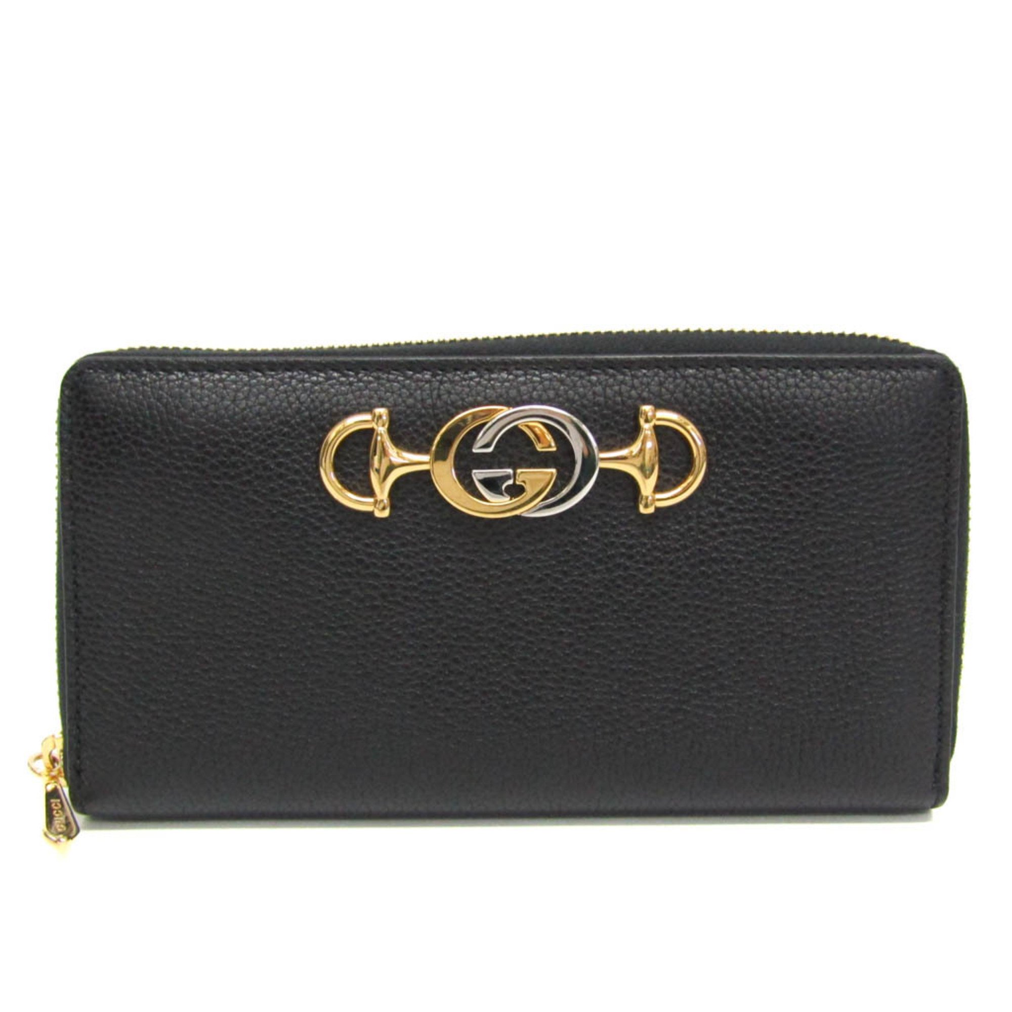 グッチ(Gucci) ズゥミ 570661 レディース なめし革 長紙入れ（二つ折り） 黒いこと【中古】