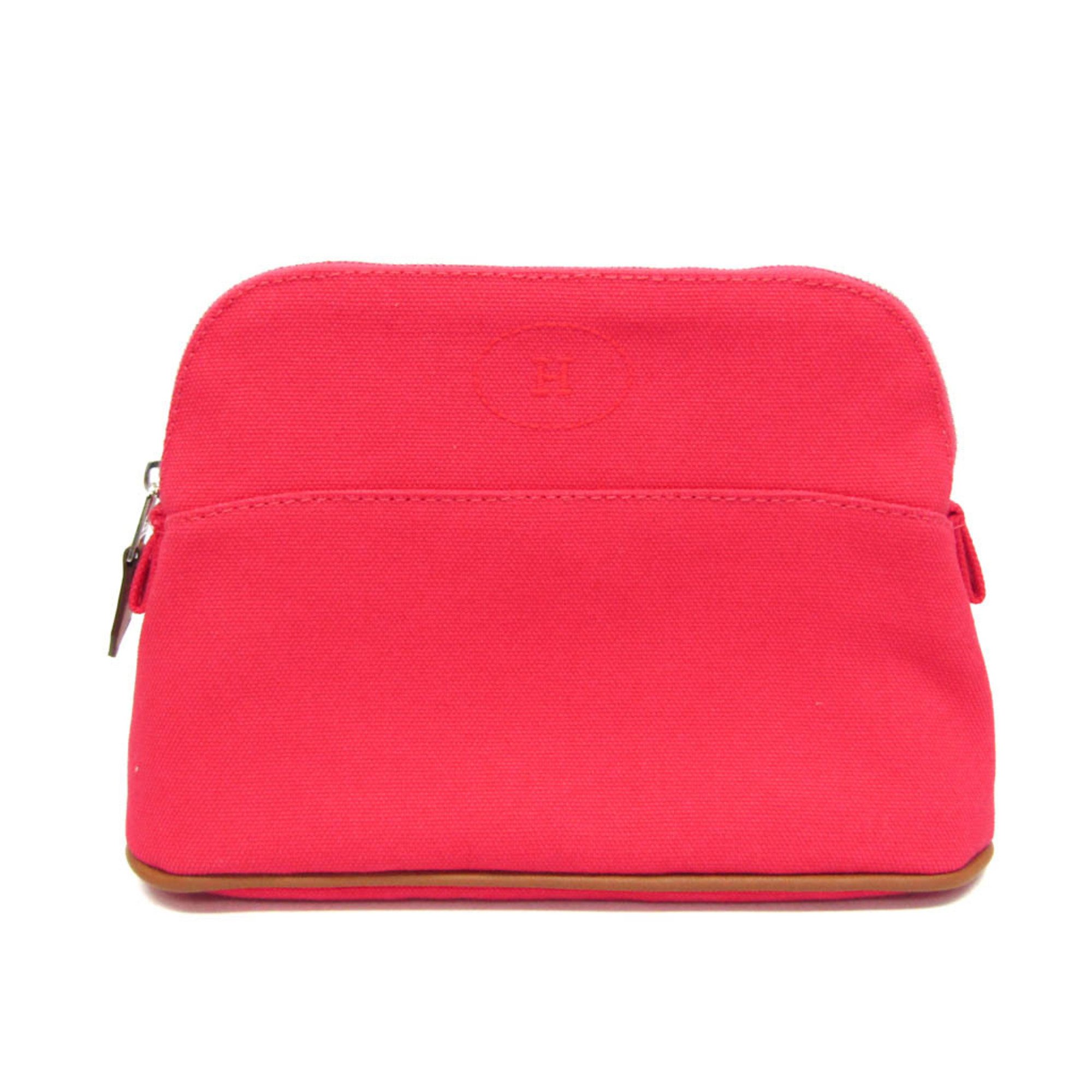 エルメス(Hermes) ボリード ミニ レディース コットン,レザー ポーチ ブラウン,ピンク【中古】