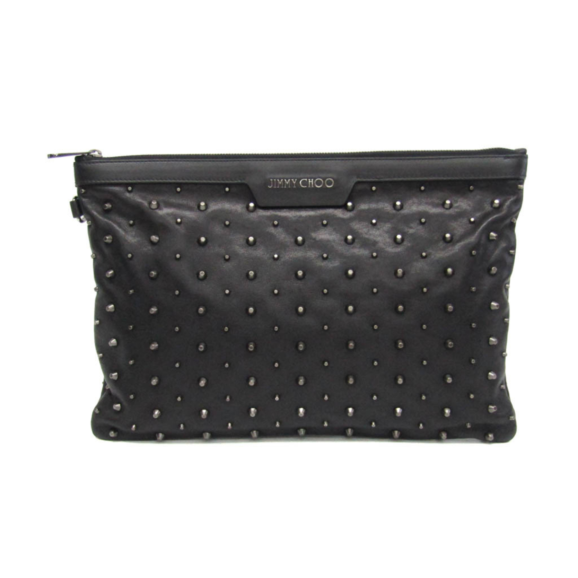 ジミーチュウ(Jimmy Choo) スタッズ メンズ,レディース レザー クラッチバッグ ブラック【中古】