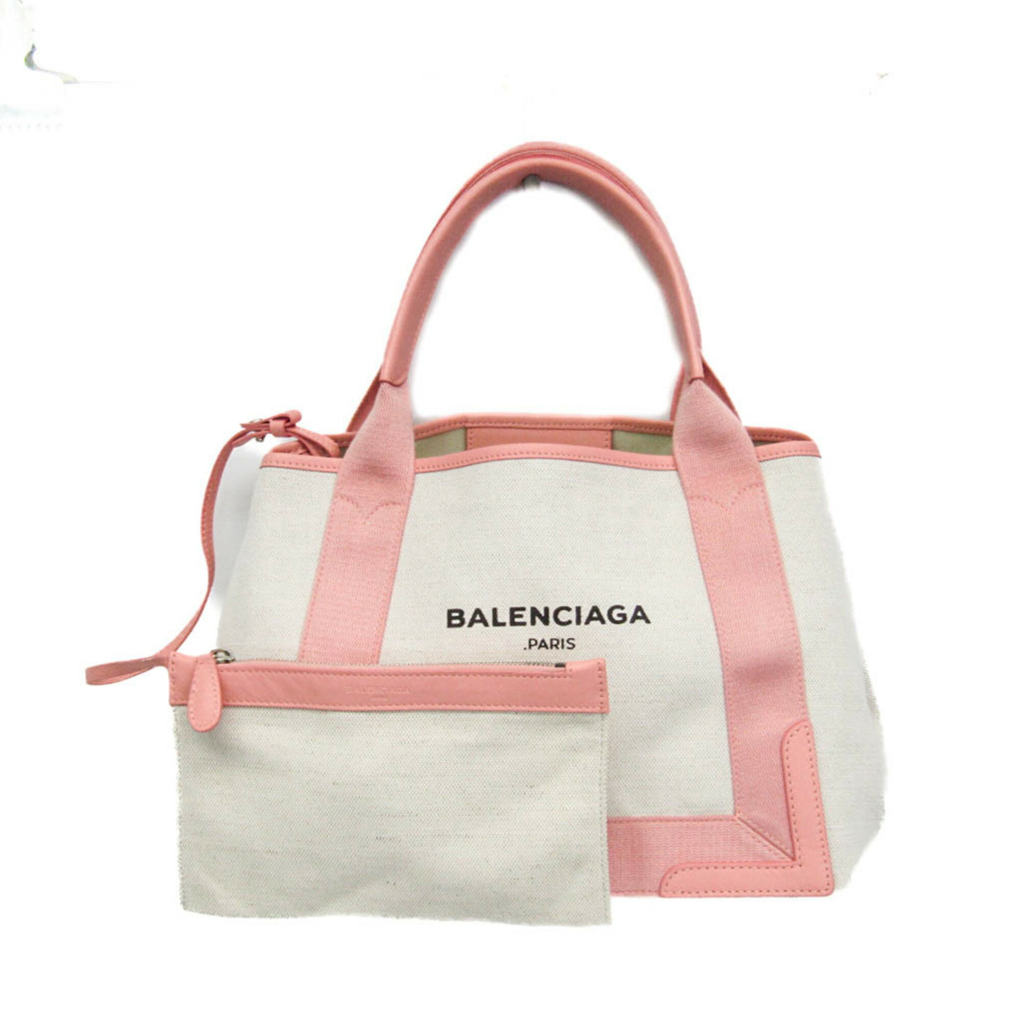 バレンシアガ(Balenciaga) ネイビーカバスS 339933 レディース キャンバス,レザー ハンドバッグ ライトピンク,オフホワイト【中古】