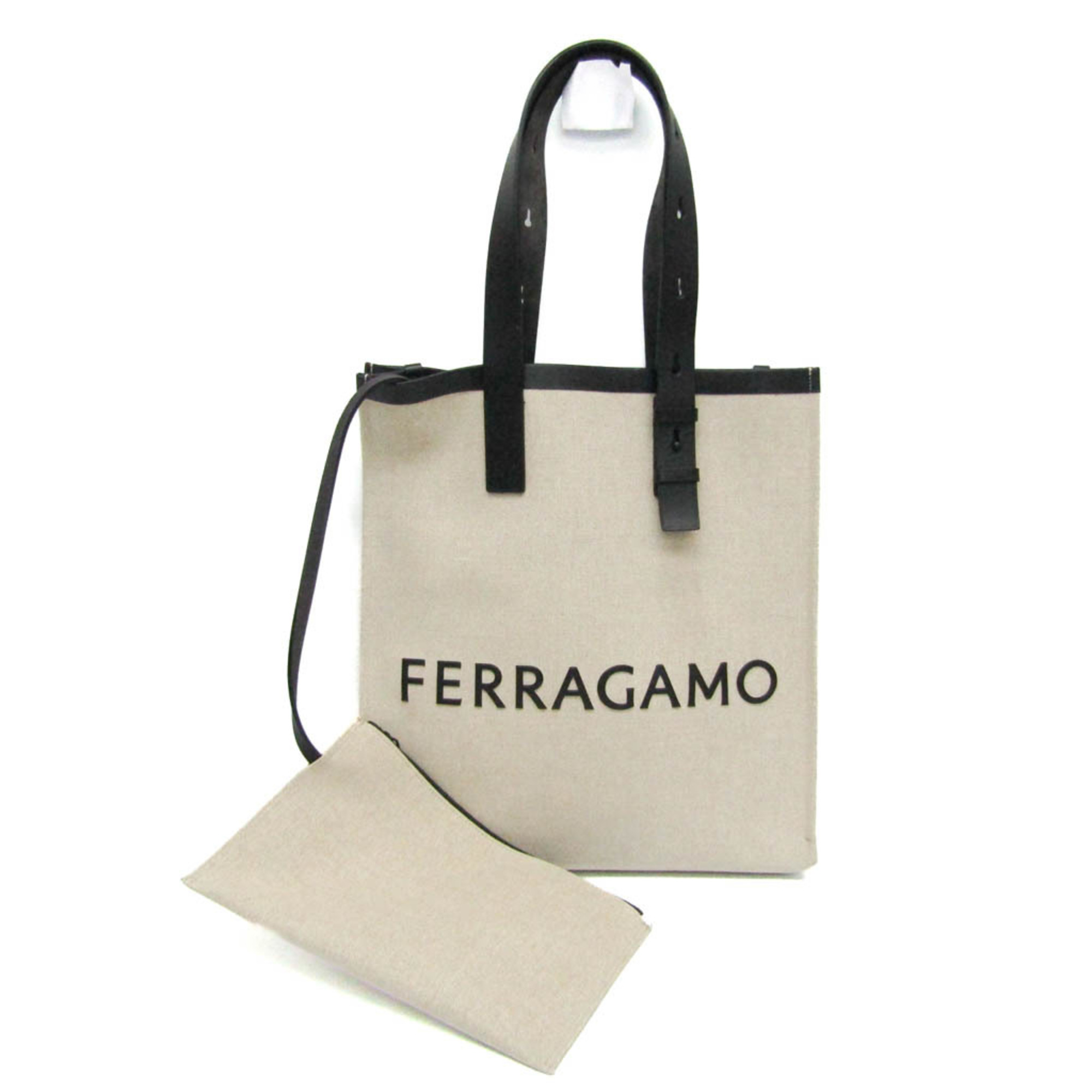 サルヴァトーレ・フェラガモ(Salvatore Ferragamo) ロゴ GG-241297 レディース,メンズ レザー,ファブリック トートバッグ ベージュ,ブラック【中古】 40,541円