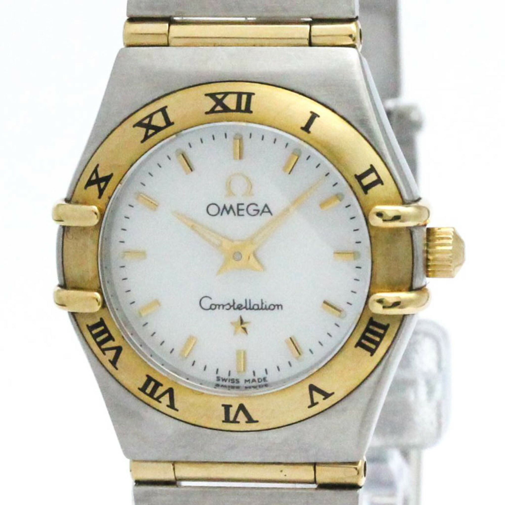 ゼロ (OMEGA) コンステレーション 貝殼文字記号盤 K18 ゴールド ステンレス鋼スチール写真 石英 レディース 時辰儀 1272.70 (飾りつけ完成済み)【中古】