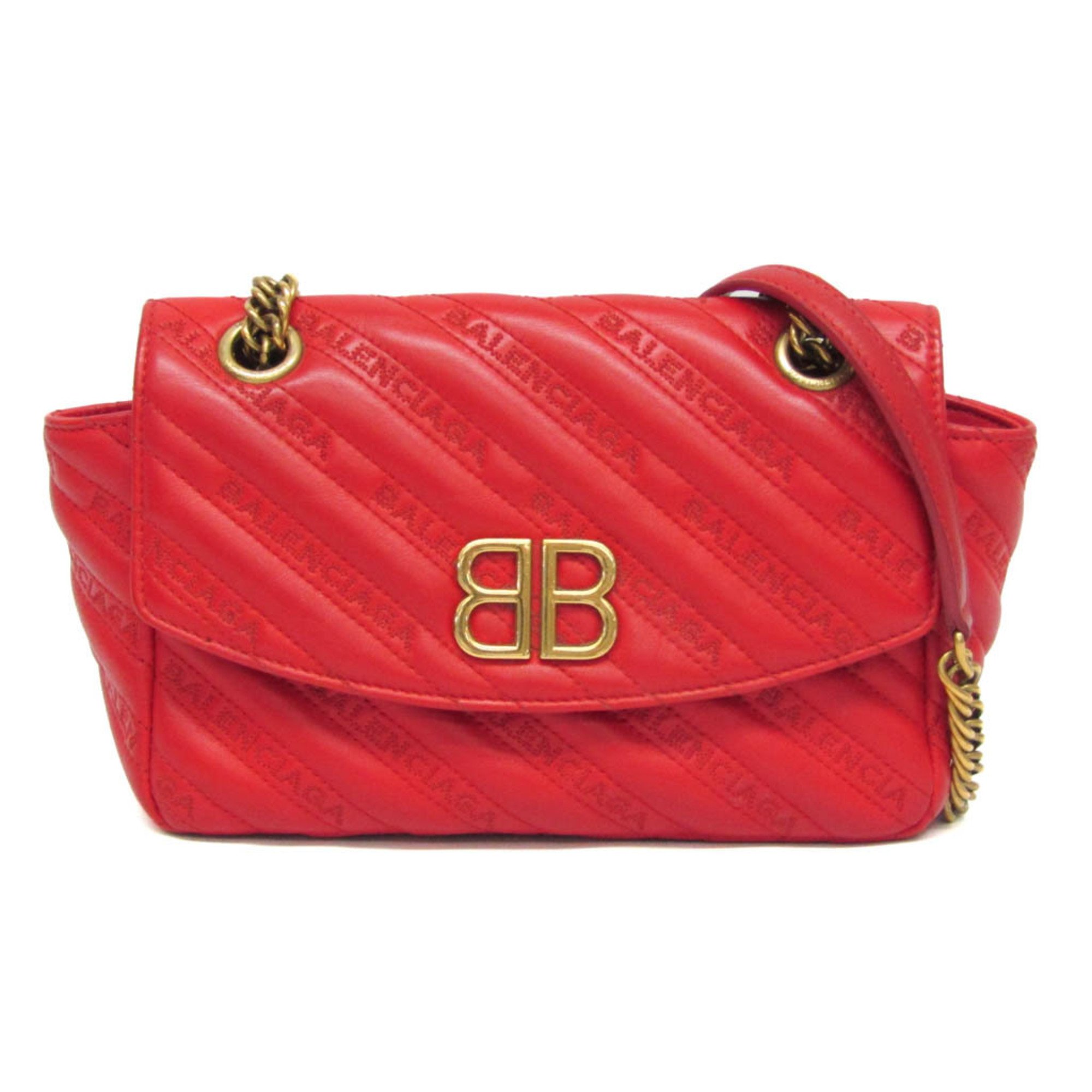 バレンシアガ(Balenciaga) BBロゴ 501681 レディース レザー ショルダーバッグ レッド【中古】｜eLady