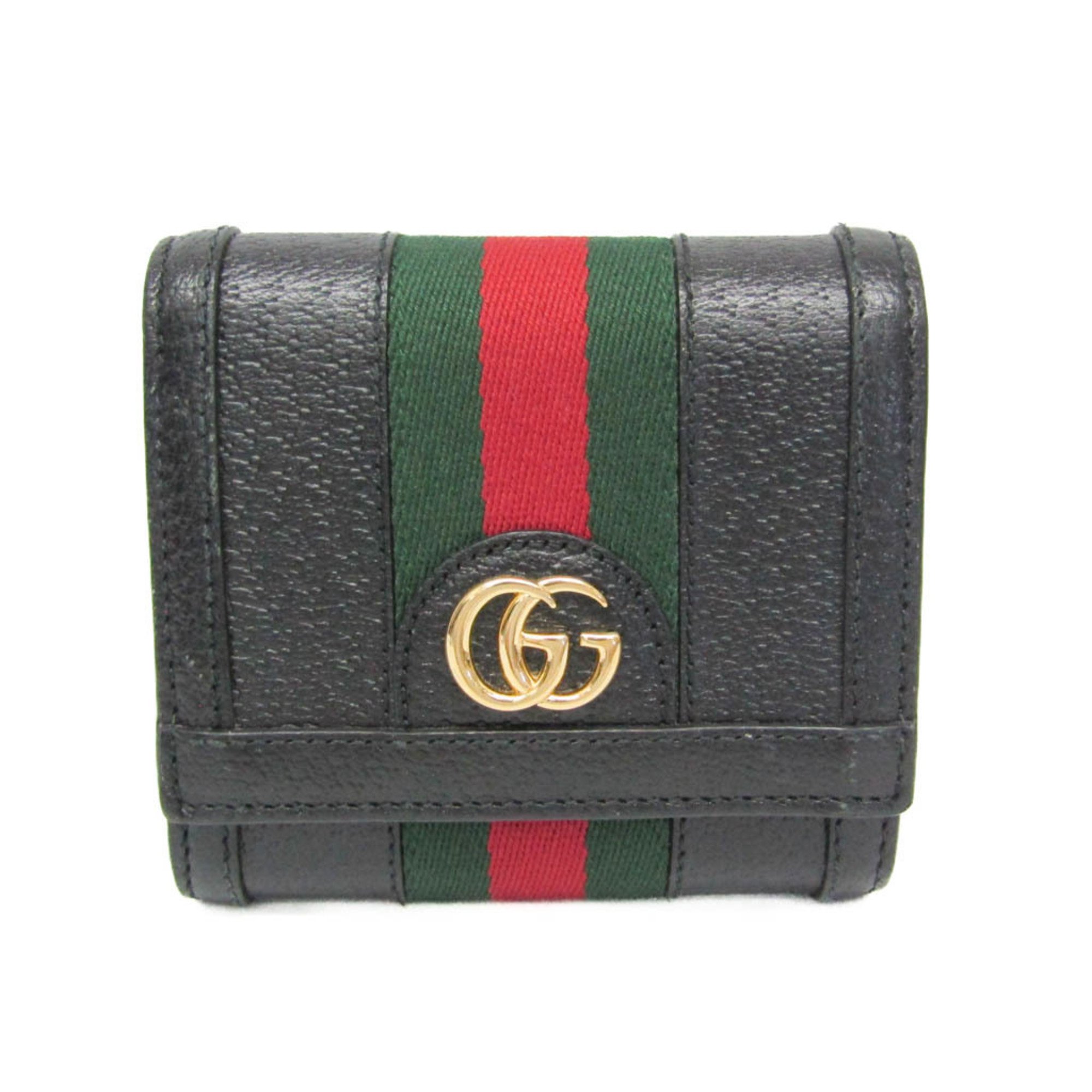 グッチ(Gucci) オフディア シェリーライン ダブルG 719887 メンズ,レディース レザー 財布（二つ折り） ブラック【中古】