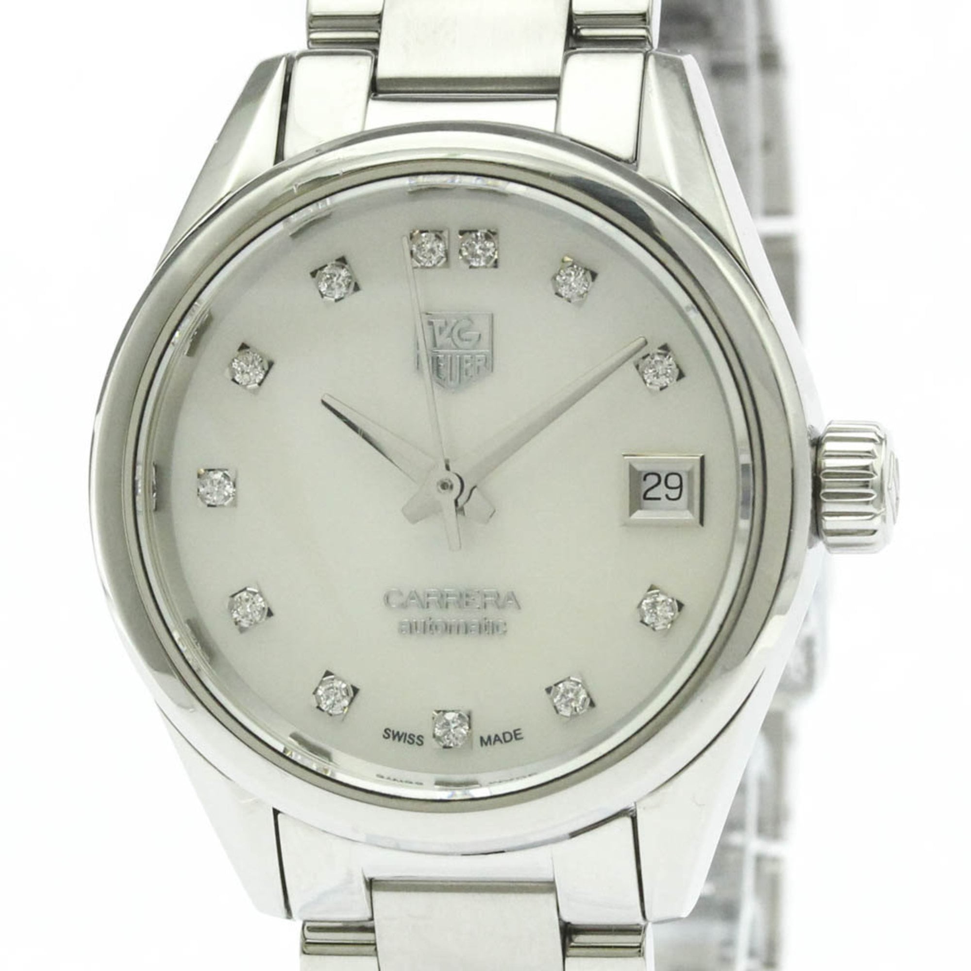タグホイヤー (TAG HEUER) カレラ キャリバー 9 ダイヤモンド シェル文字盤 ステンレススチール 自動巻き レディース 時計 WAR2414 (外装仕上げ済み)【中古】