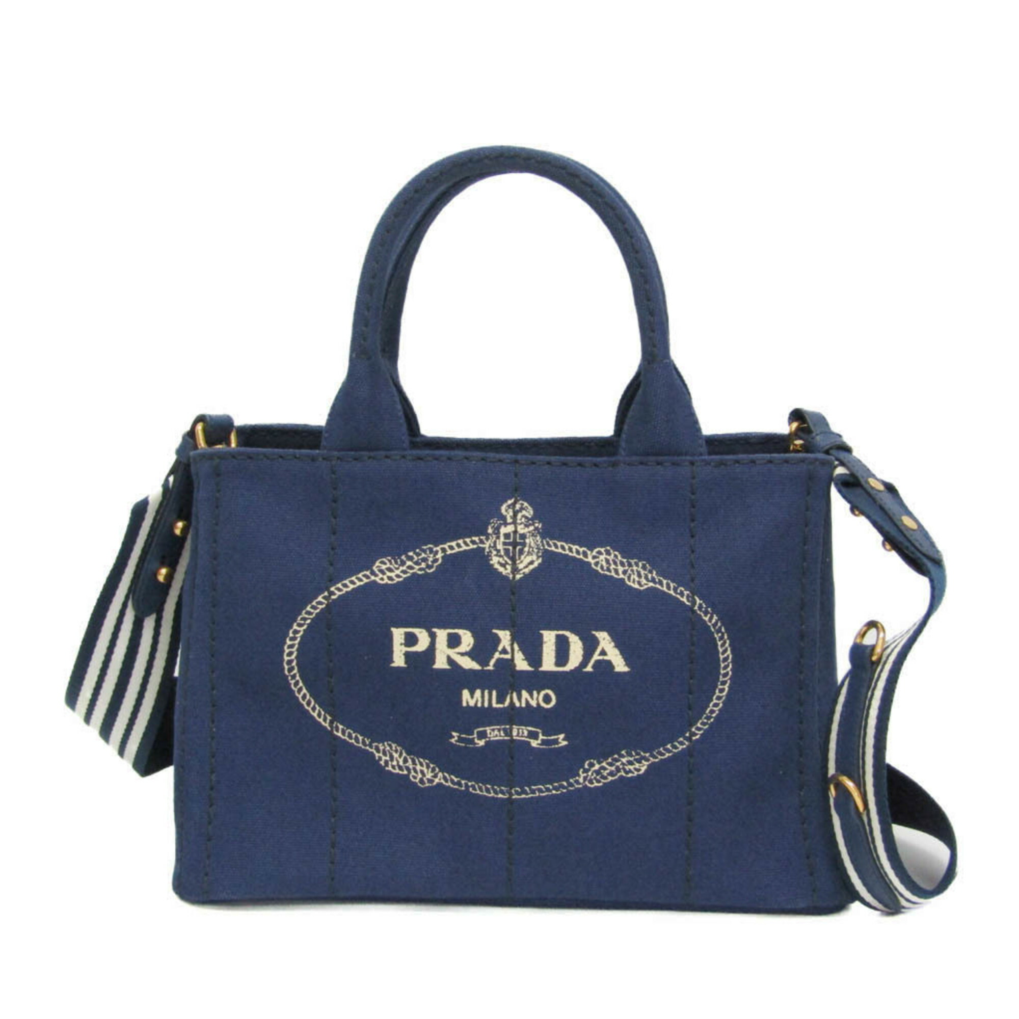PRADA プラダ　カナパ　ブルー　キャンバゴールドロゴ　ジャガード　レディース PRADA プラダ カナパ ブルー キャンバゴールドロゴ ジャガード