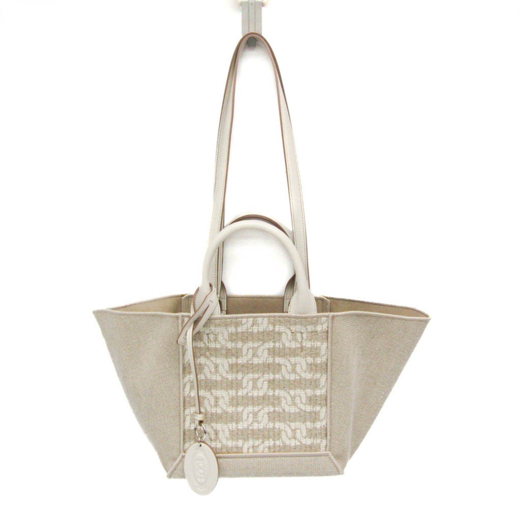 トッズ(Tod's) ダブルハンドル ショッピングバッグ XBWCLTA0200TIP3Q71 レディース リネン,コットン ハンドバッグ,トートバッグ ライトベージュ,ホワイト【中古】 42,768円