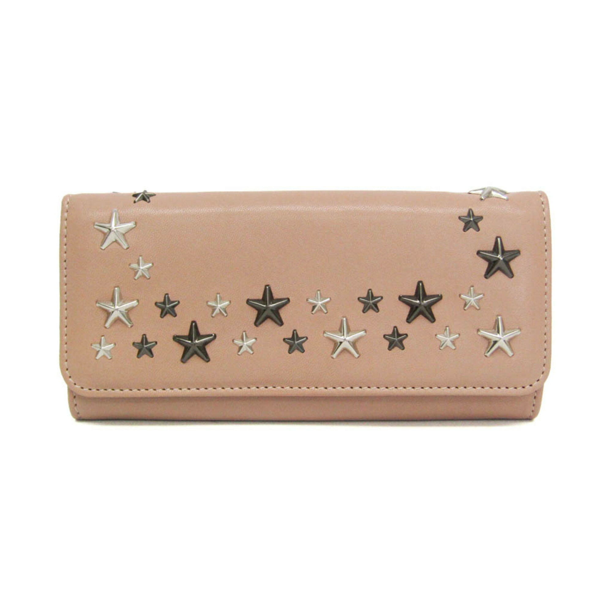 ジミーチュウ(Jimmy Choo) ニノ NINO J000108501001 レディース レザー スタッズ 長財布（二つ折り） コーラルピンク【中古】