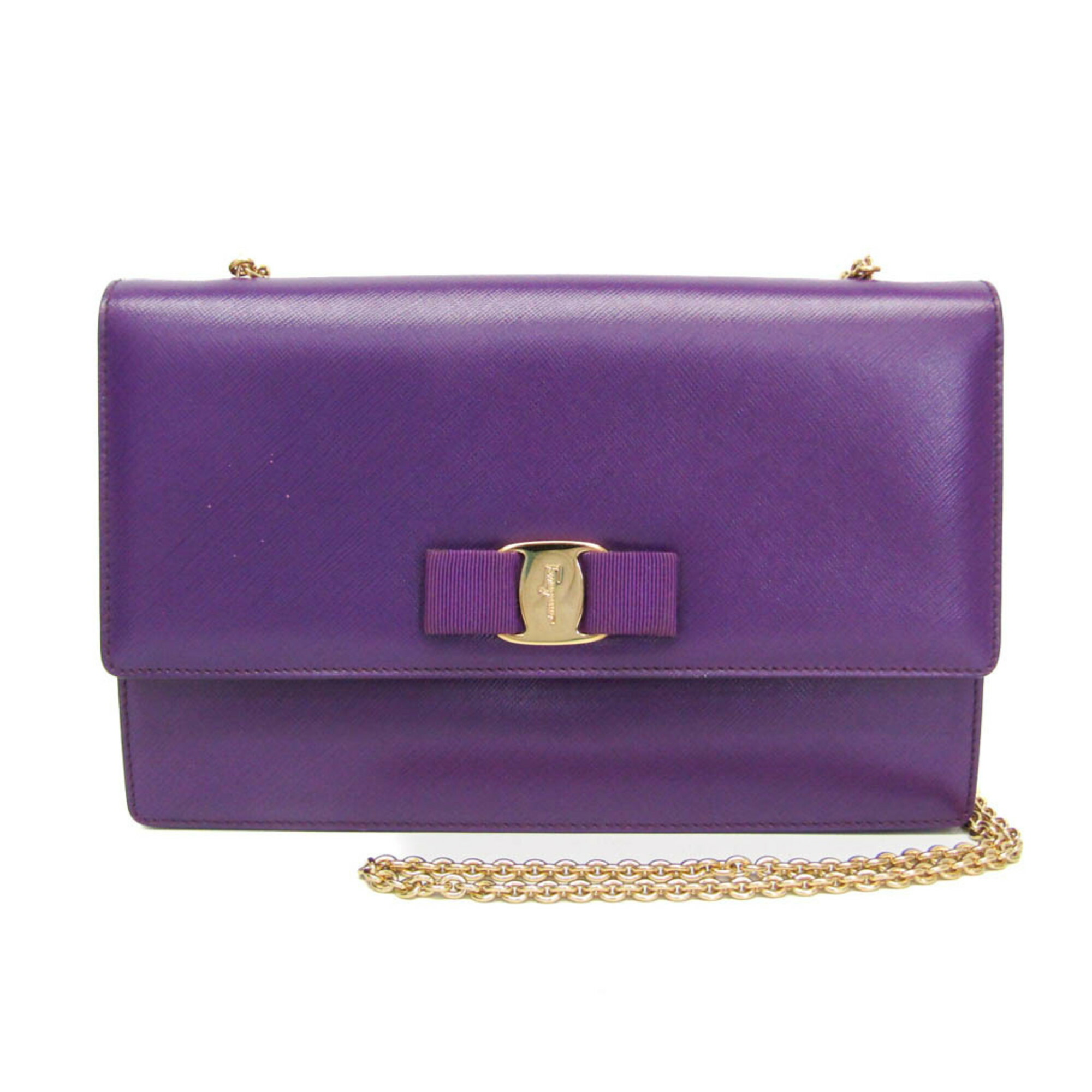 サルヴァトーレ・フェラガモ(Salvatore Ferragamo) ヴァラ チェーンショルダー AU 21 D855 レディース レザー ショルダーバッグ パープル【中古】