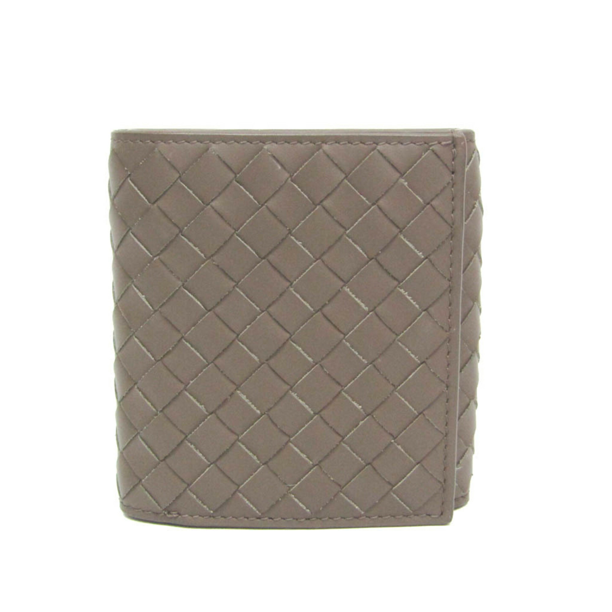 ボッテガ・ヴェネタ(Bottega Veneta) イントレチャート コンパクト財布 レディース,メンズ レザー 財布(二つ折り) ブラウン【中古】