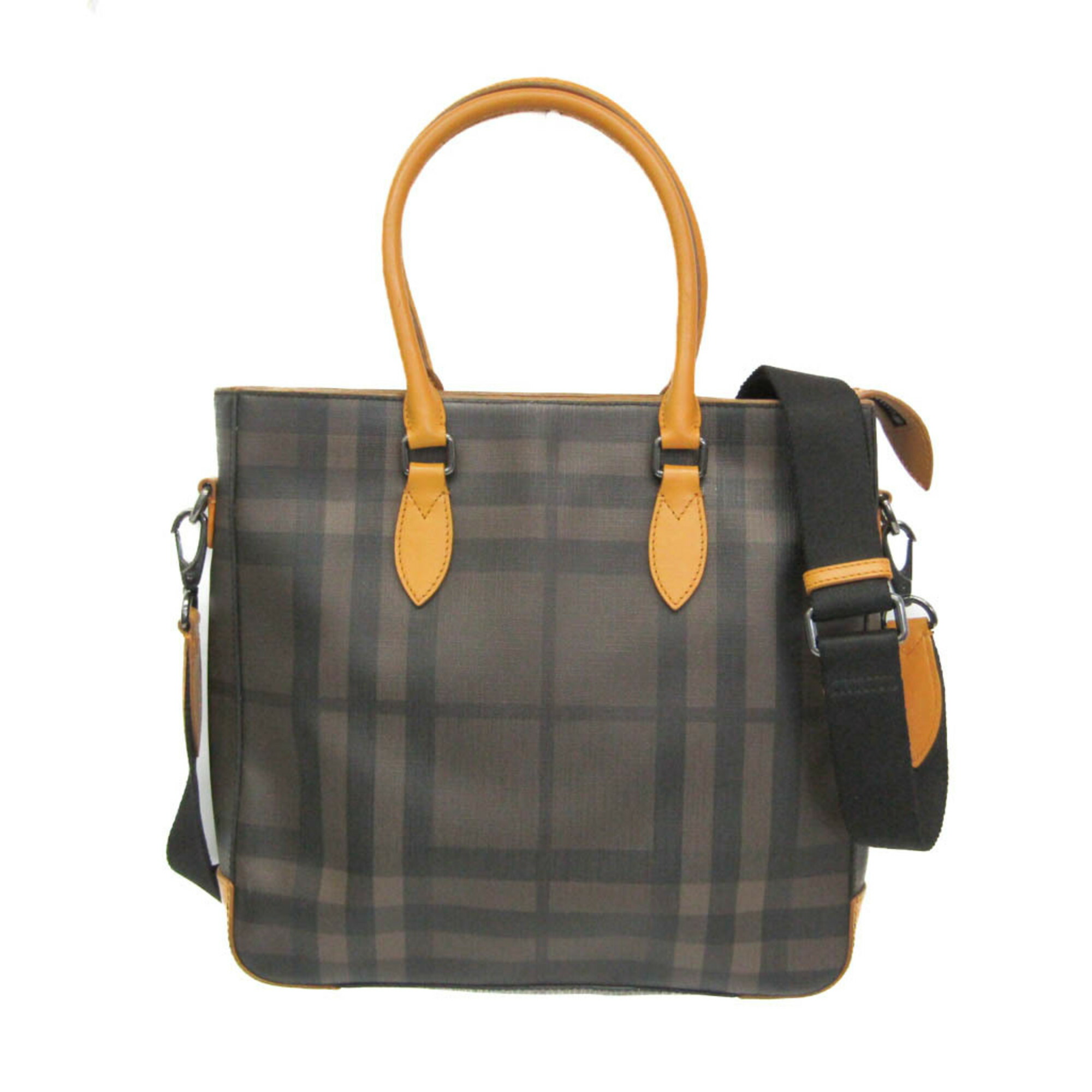 バーバリー(Burberry) メンズ PVC,レザー ショルダーバッグ,トートバッグ ダークブラウン,マスタード【中古】