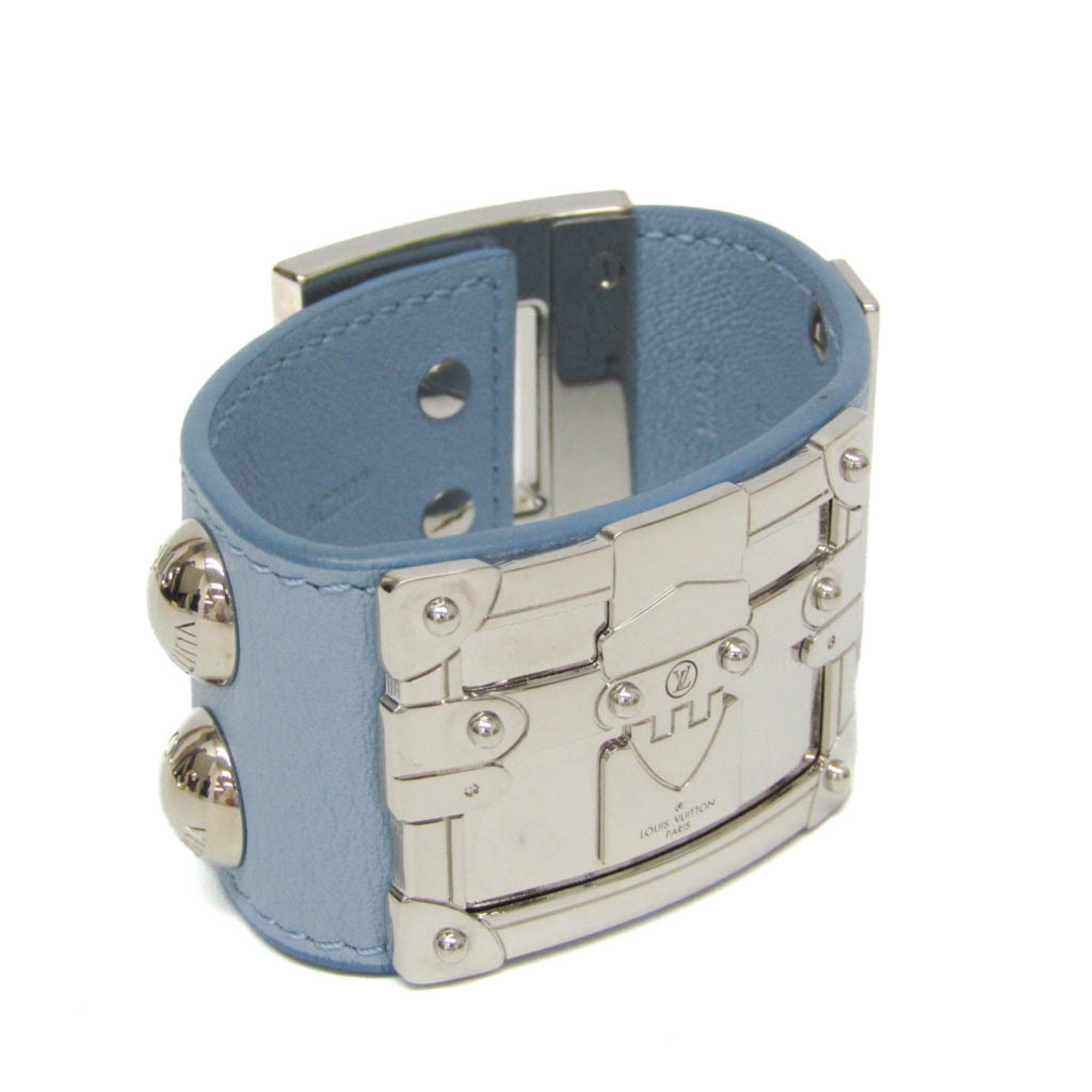 ルイ・ヴィトン(Louis Vuitton) ブラスレ SOLV M6539 レザー,メタル バングル シルバー,ライトブルー【中古】