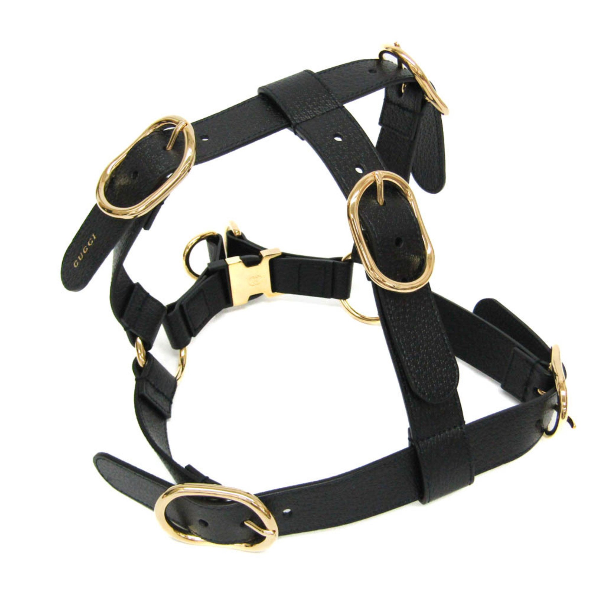 グッチ(Gucci) インターロッキングG ペットハーネス Lサイズ 695253 犬 胴輪 レザー ブラック【中古】