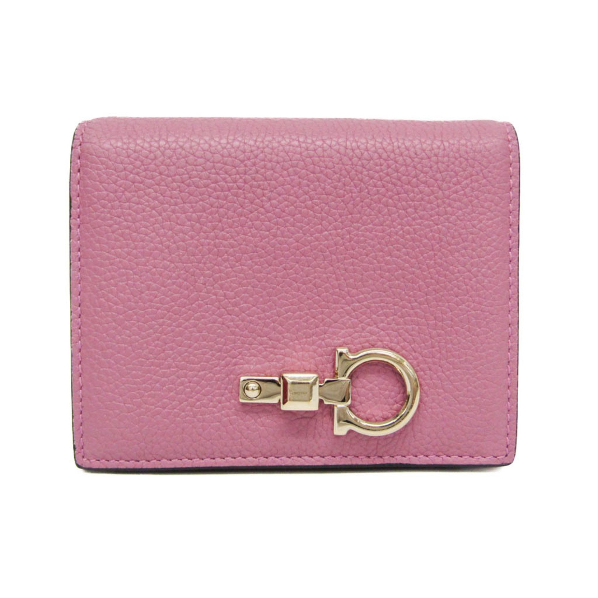 ♡美品♡サルヴァトーレフェラガモ ガンチーニ 二つ折り財布 ピンク レザー ロゴ サルヴァトーレ フェラガモ 二つ折り 長財布 ピンク ガンチーニ KM-22