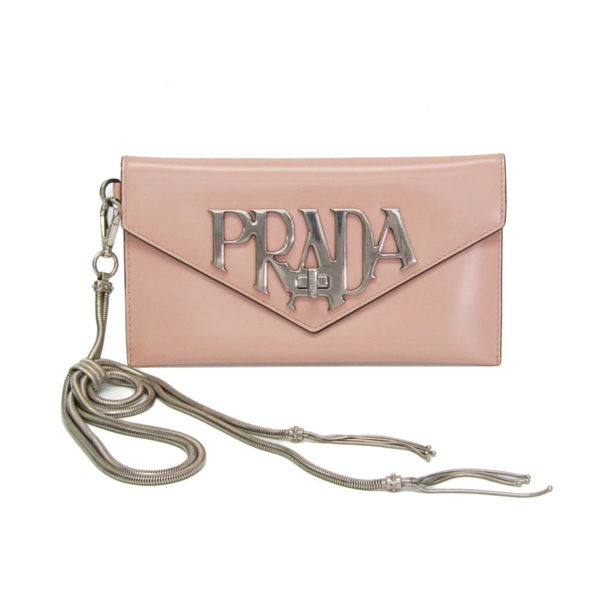 プラダ(Prada) エンベロープ チェーンストラップ レディース レザー クラッチバッグ,ポーチ ピンク【中古】