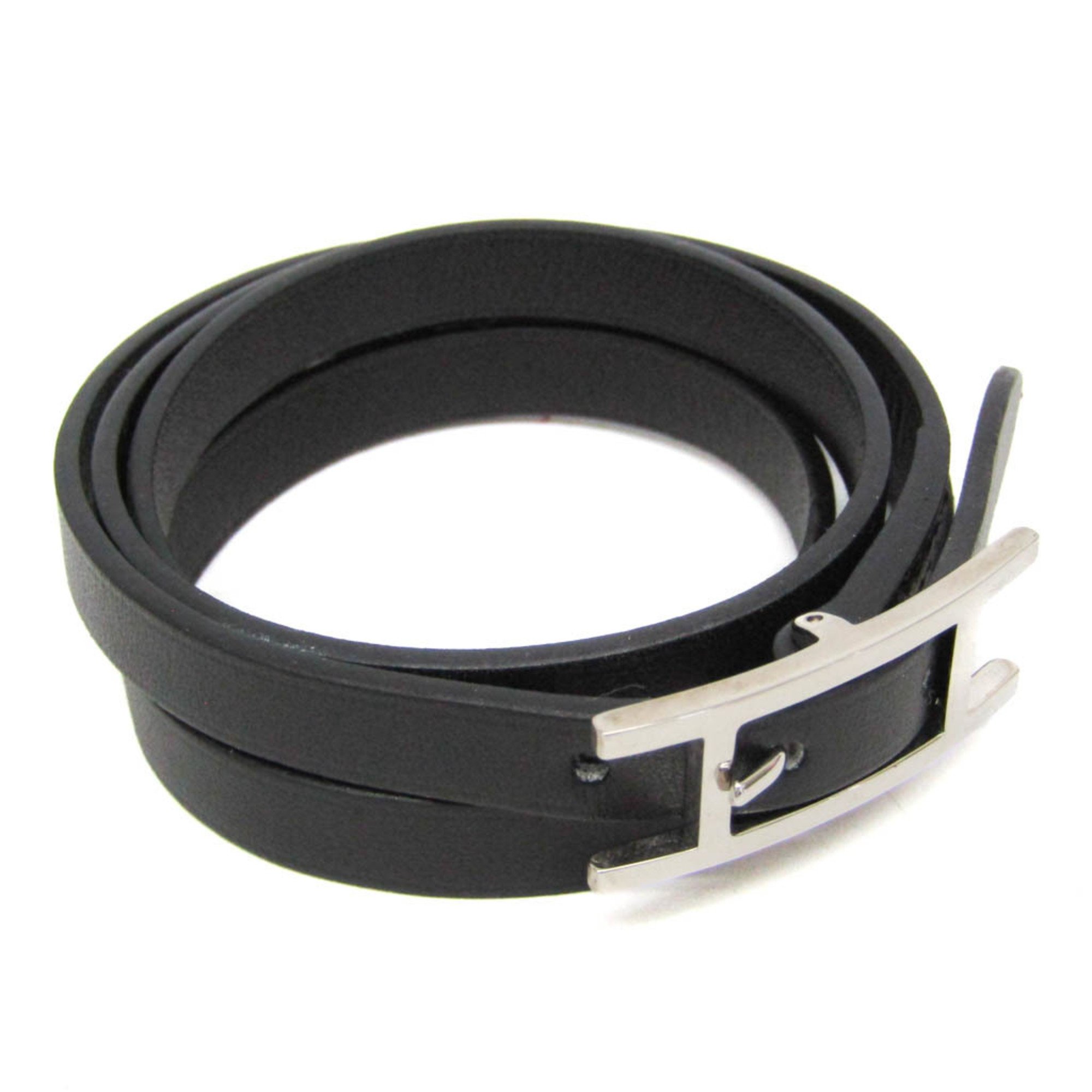 エルメス(Hermes) アピ 4連ブレスレット チョーカー レザー,メタル バングル シルバー,ブラック【中古】