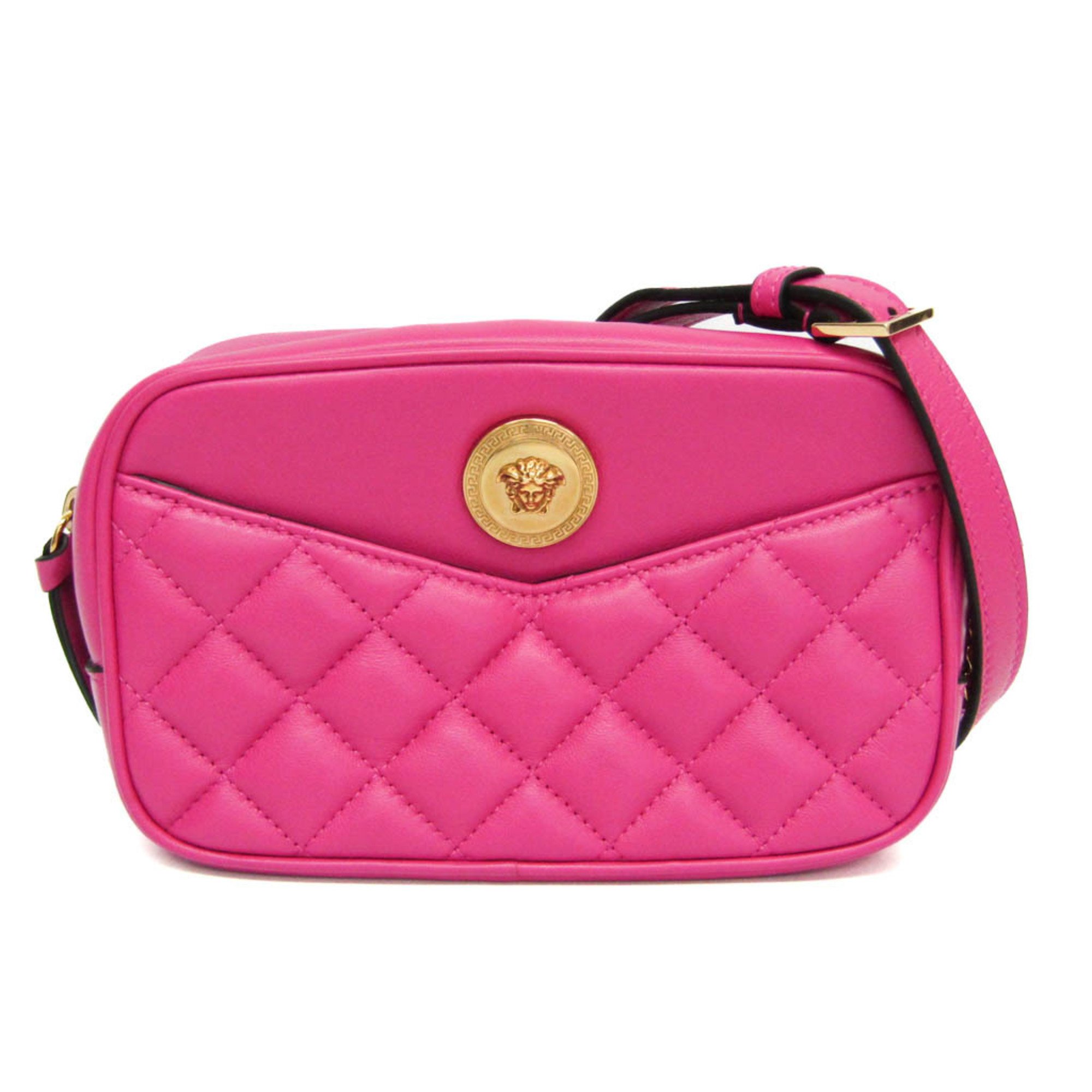 ヴェルサーチェ(Versace) メデューサ キルティング チェーンショルダーポーチ レディース レザー ポーチ,ショルダーバッグ ピンク【中古】
