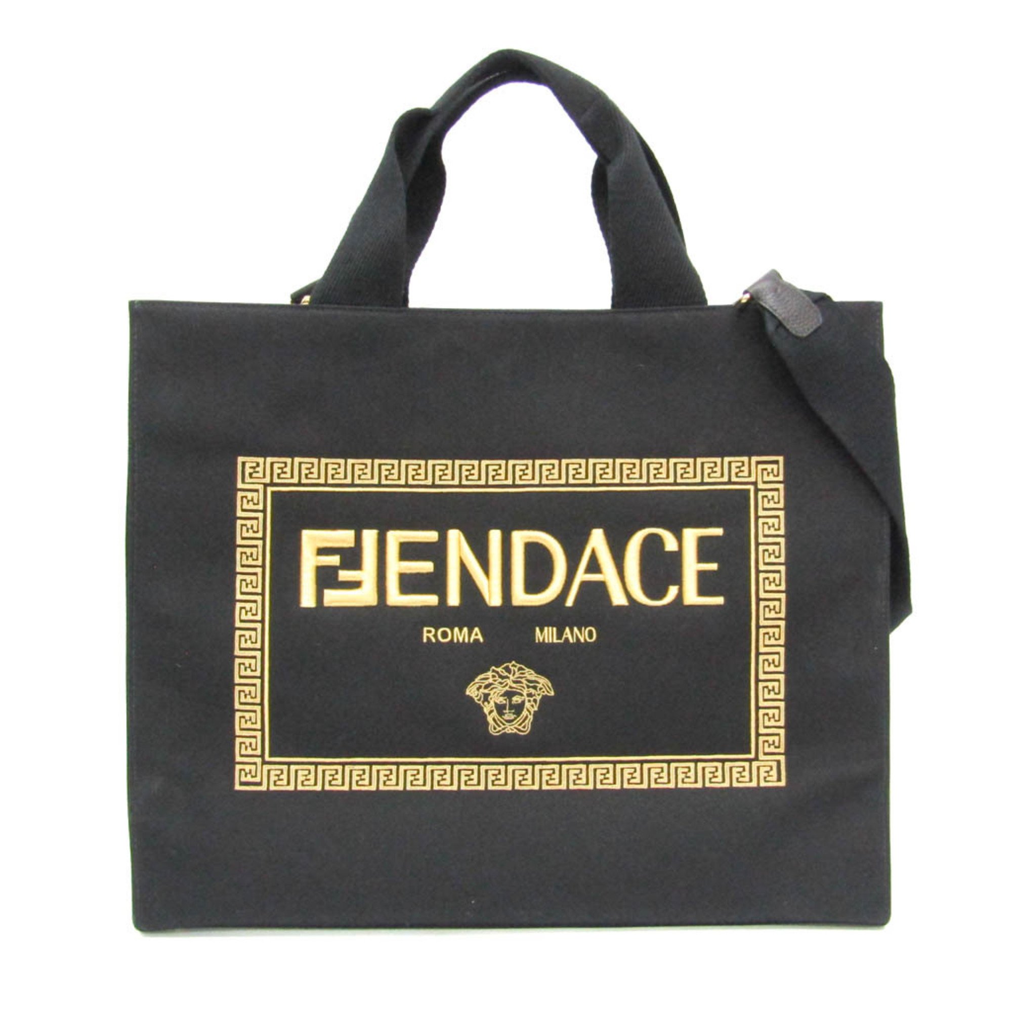 フェンディ(Fendi) フェンディ × ヴェルサーチェ フェンダーチェ 1006607 メンズ,レディース 帆布 ショルダーバッグ,トートバッグ ゴールド,黒いこと【中古】