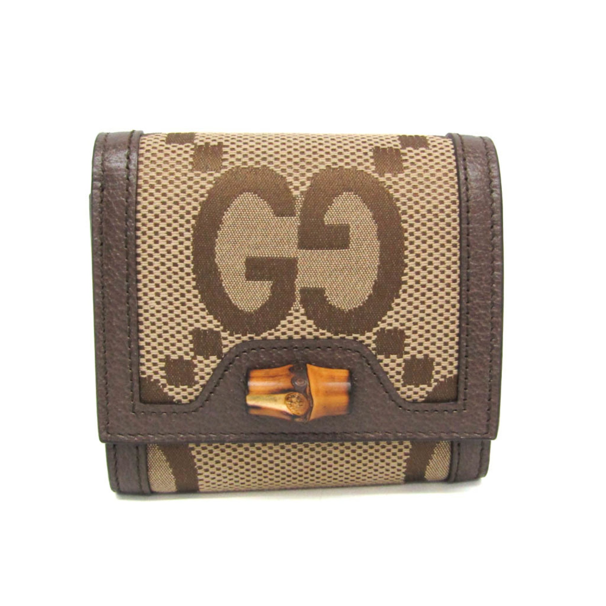 グッチ(Gucci) バンブー ダイアナ ジャンボGG 658635 レディース 帆布,なめし革 紙入れ（二つ折り） ベージュ,赤銅色【中古】