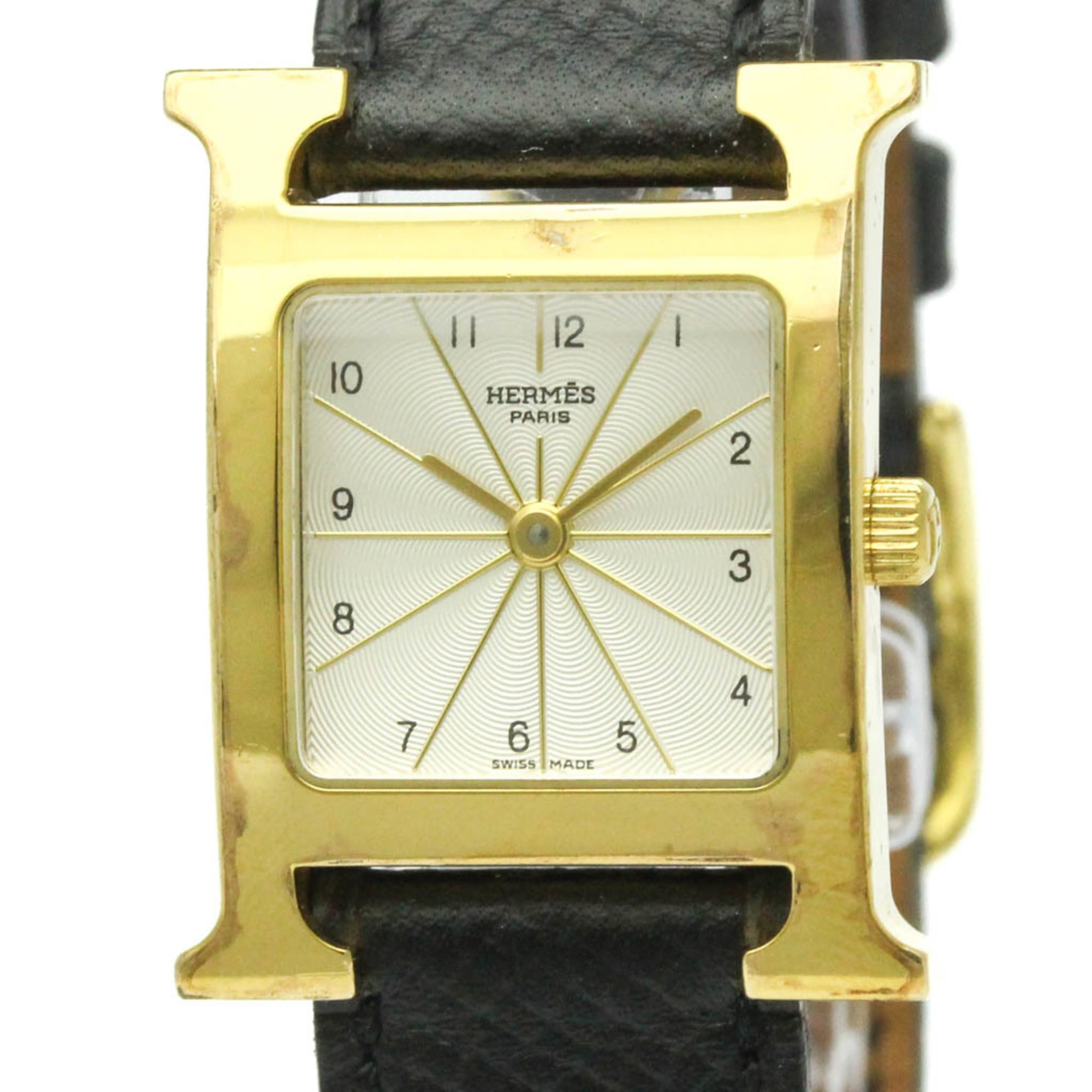 エルメス (HERMES) H御覧なさる ゴールド一皿 なめし革 石英 レディース 時辰儀 HH1.201【中古】