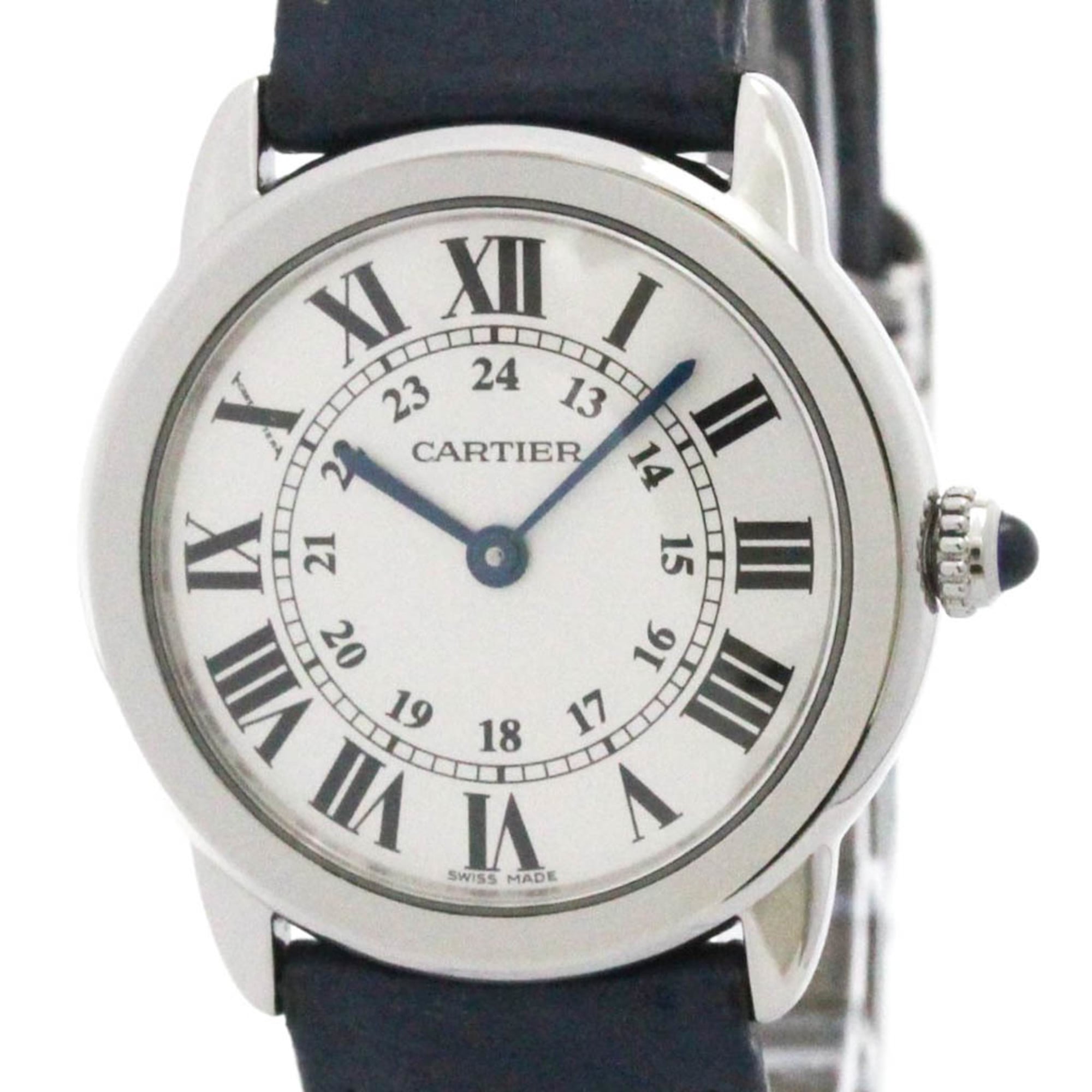 カルティエ (CARTIER) ロンドソロ SM ステンレススチール レザー クォーツ レディース 時計 WSRN0019 (外装仕上げ済み)【中古】