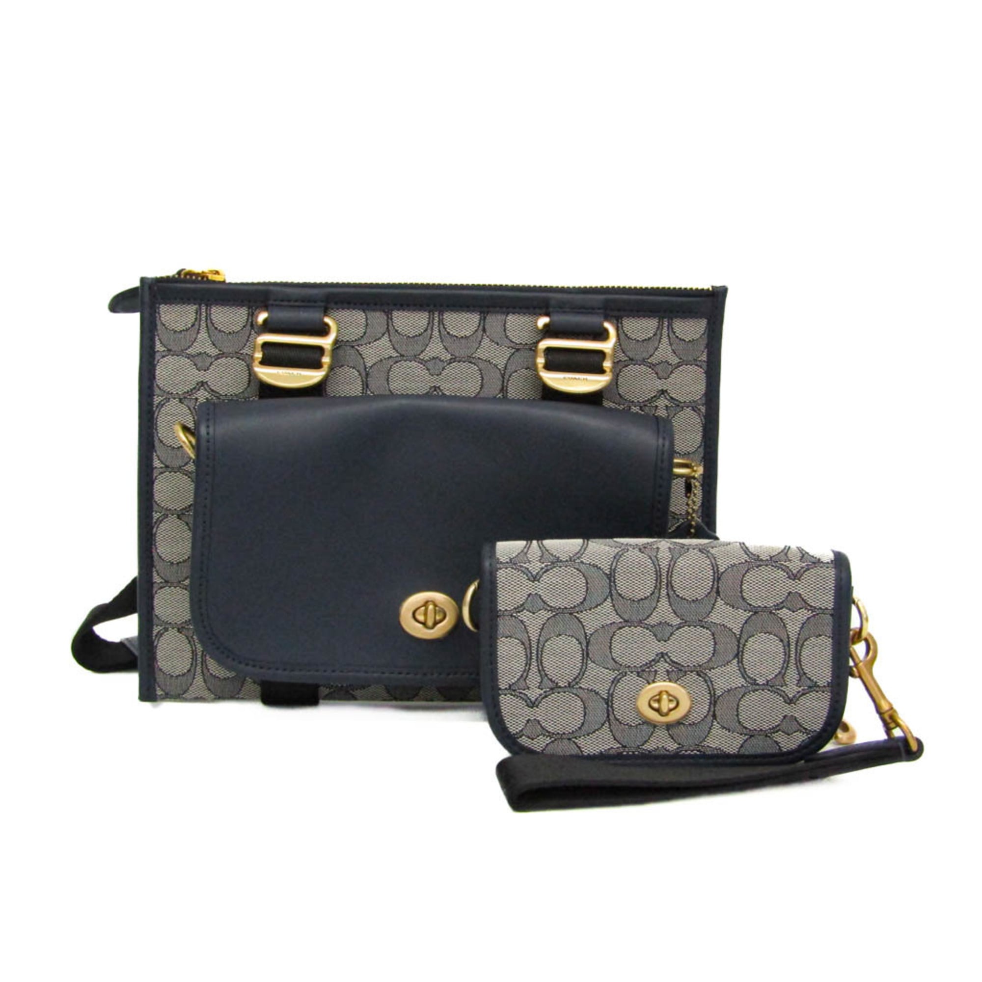 コーチ職(Coach) 書き判 C2613 メンズ,レディース 帆布,なめし革 ショルダーバッグ 薄墨色,米国海軍【中古】 バッグ・小物・ブランド雑貨-バッグ-その他
