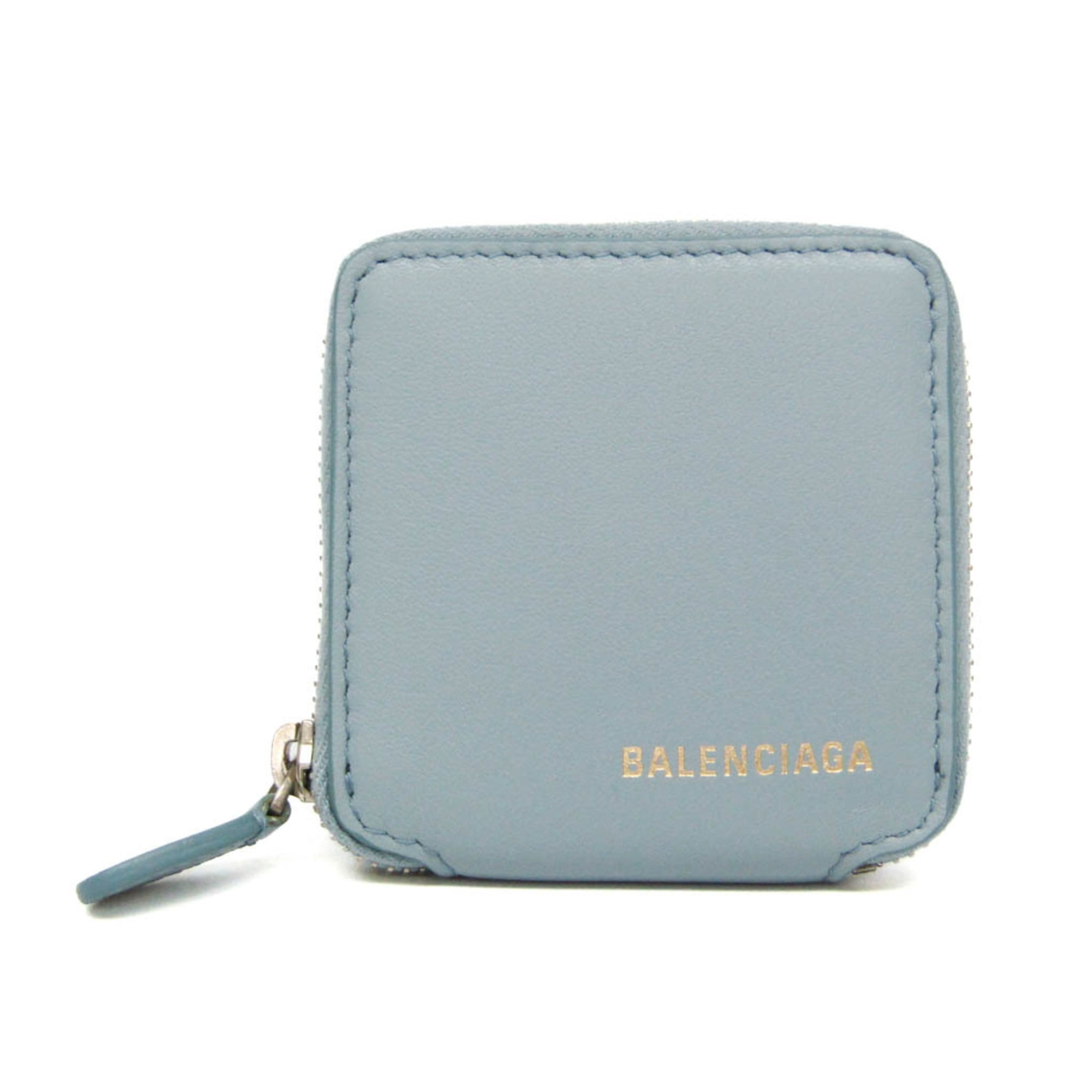 バレンシアガ(Balenciaga) ヴィル 528926 レディース,メンズ レザー 小銭入れ・コインケース ライトブルー【中古】｜eLady