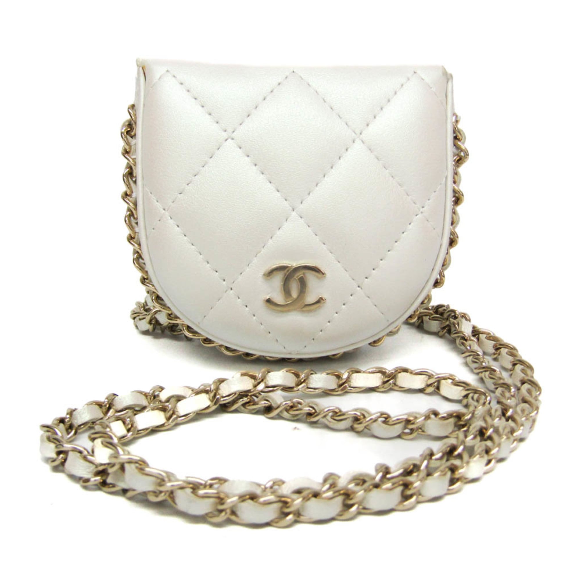 シャネル(Chanel) マトラッセ チェーン店肩先 鋳貨蝦蟇口 レディース なめし革 チェーン店/ショルダーウォレット パール白いこと【中古】