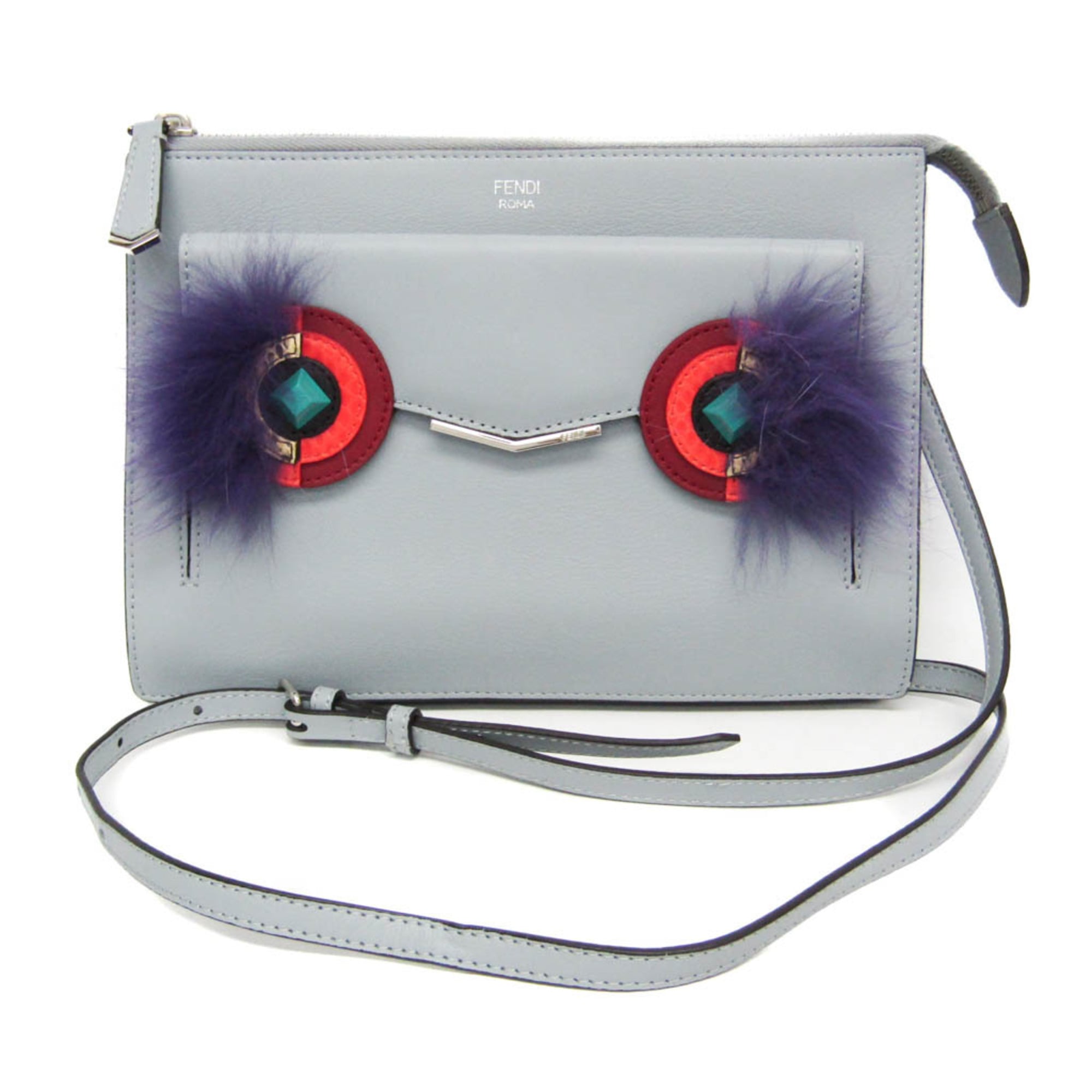 フェンディ(Fendi) トゥージュール バグズモンスター 8M0369 レディース レザー,ファー ショルダーバッグ グレー【中古】