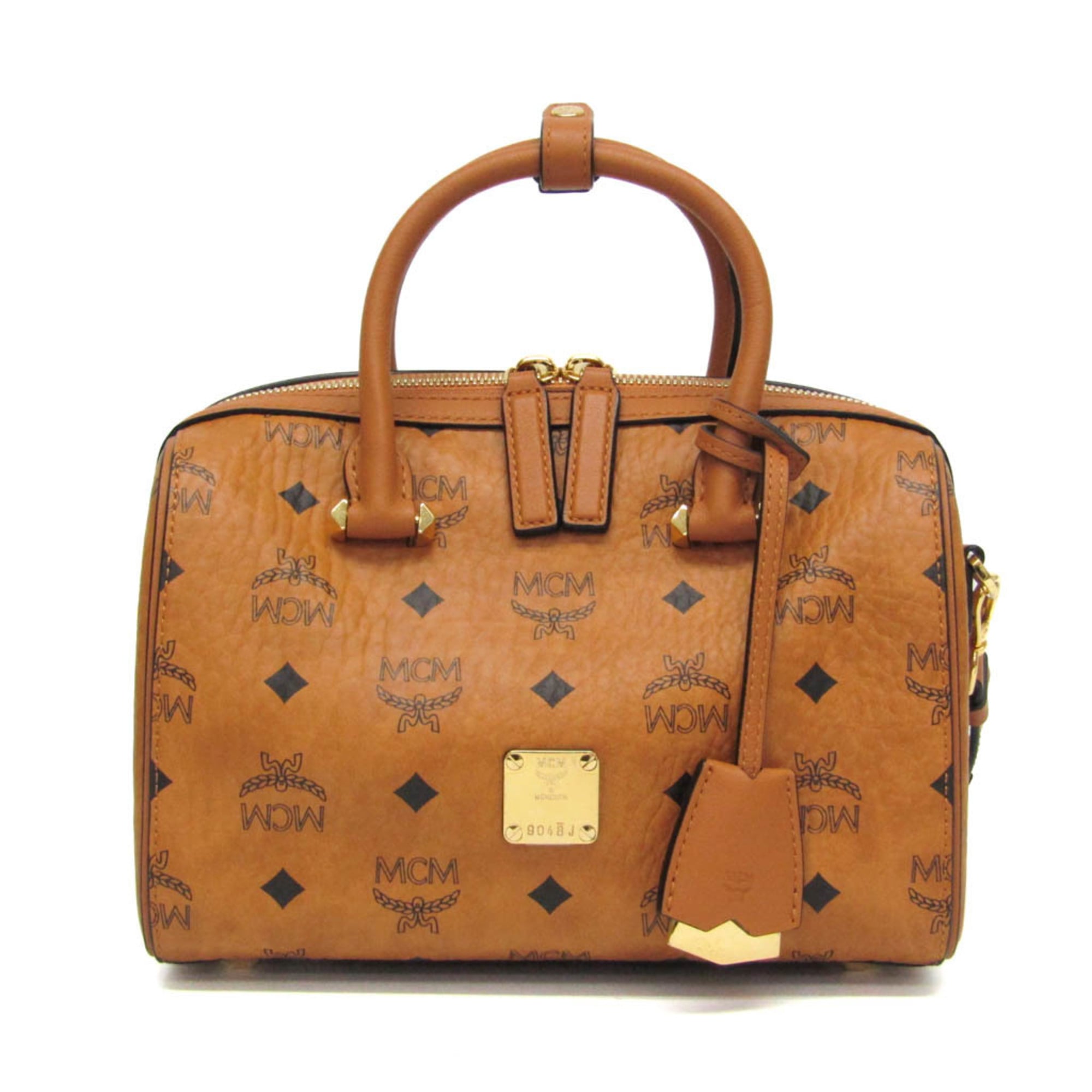 MCM ヴィセトス エッセンシャル ボストンバッグ スモール MWBAASE02CO001 レディース 上塗り帆布,なめし革 ボストンバッグ,ショルダーバッグ 赤銅色【中古】