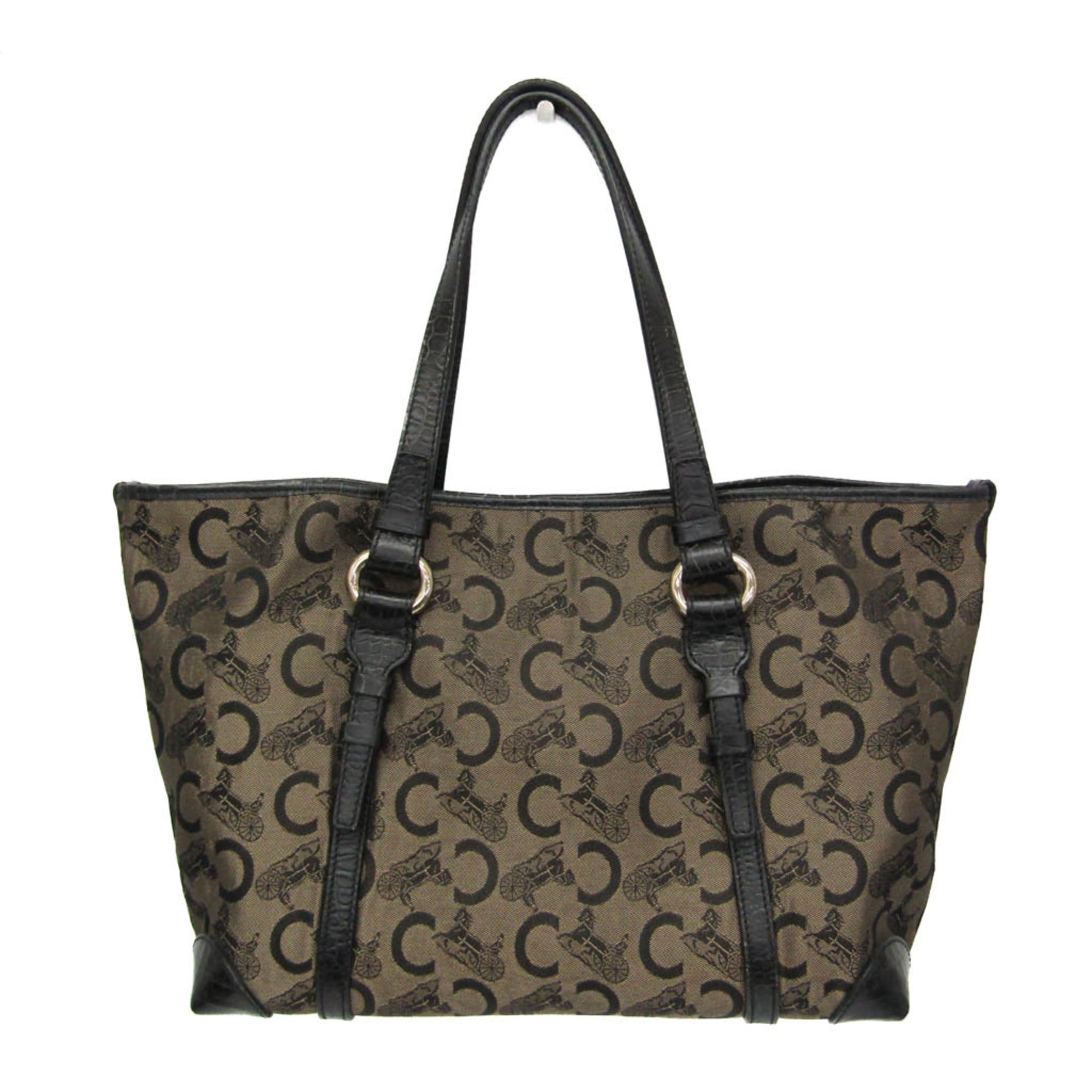 セリーヌ(Celine) Cマカダム 馬車柄 レディース キャンバス,レザー トートバッグ ベージュ,ブラック【中古】｜eLady