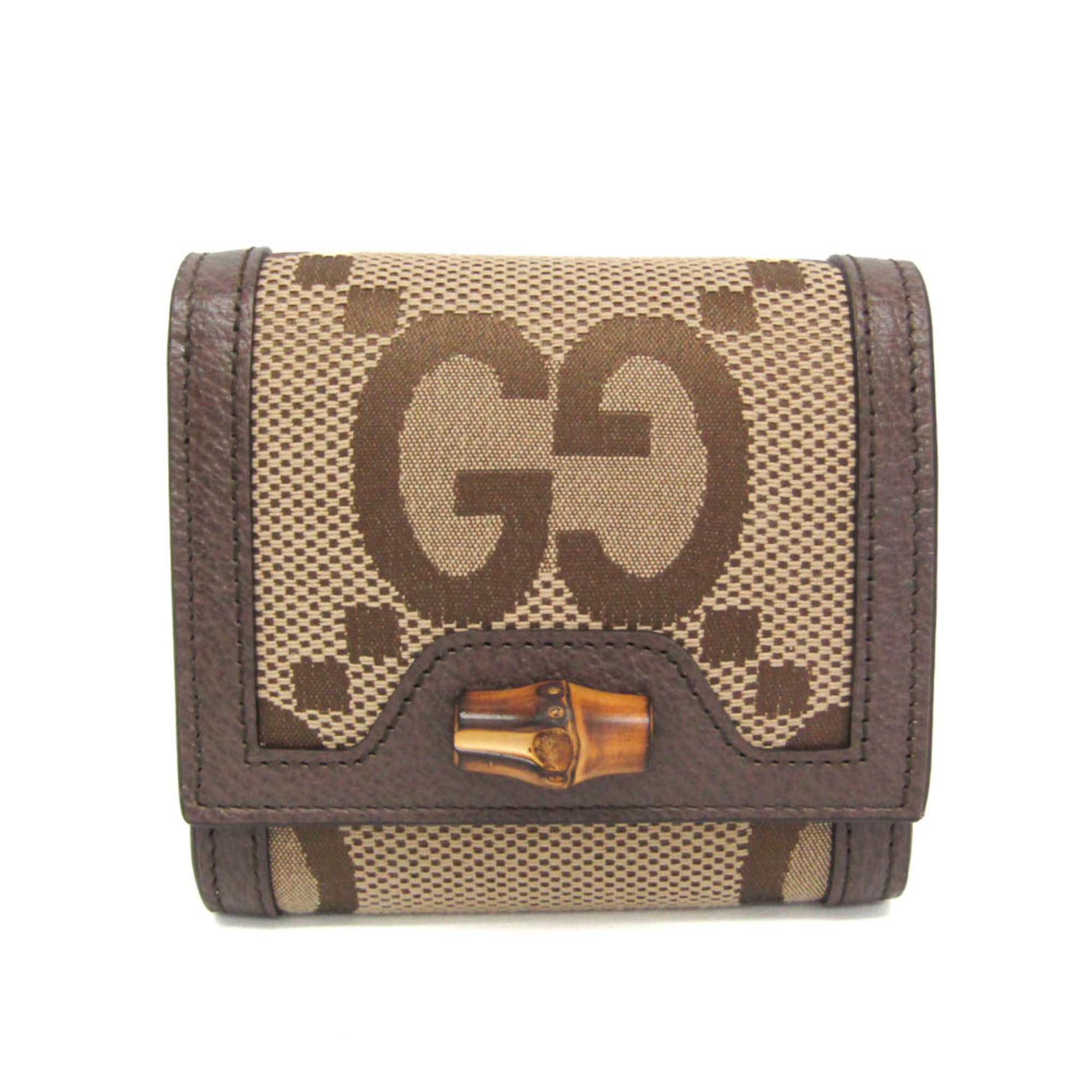 グッチ(Gucci) バンブー ダイアナ ジャンボGG 658635 レディース 帆布,なめし革 紙入れ（二つ折り） ベージュ,赤銅色【中古】