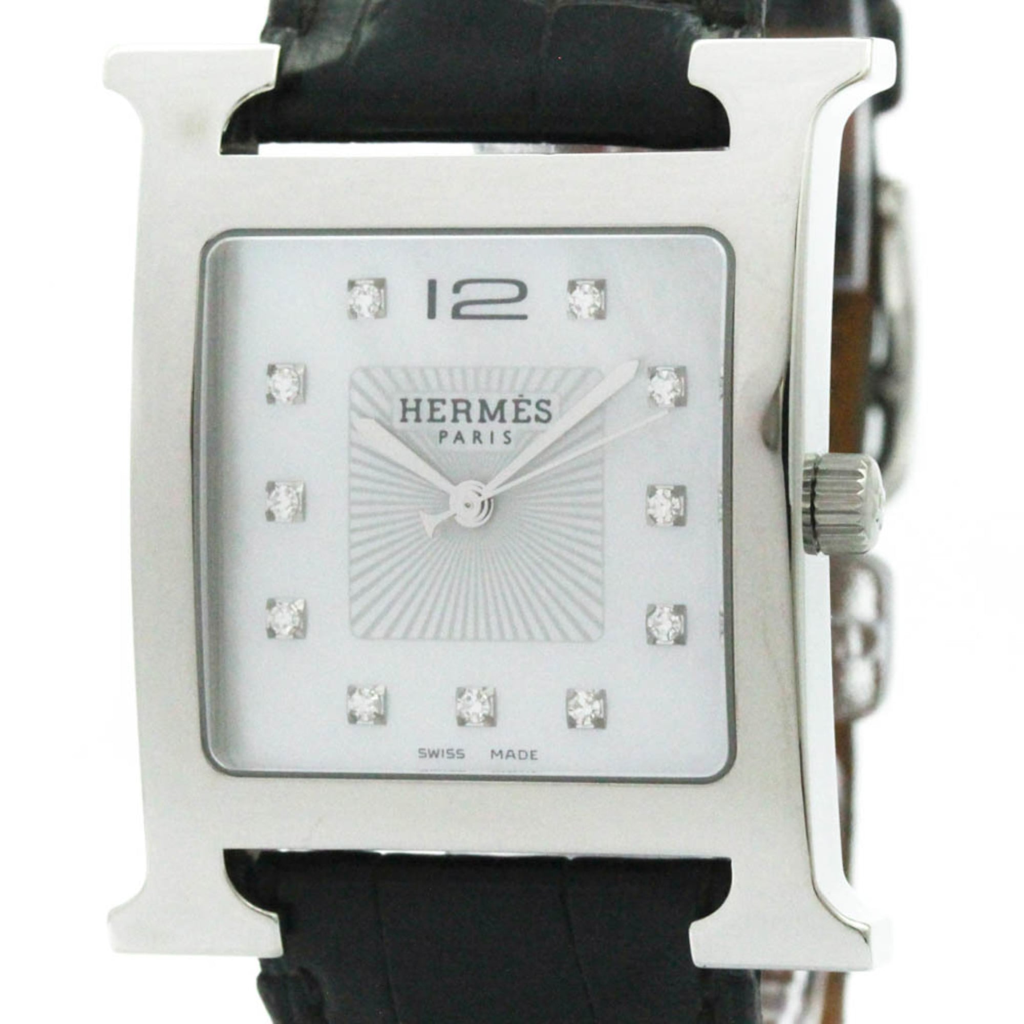 エルメス (HERMES) Hウォッチ ダイヤモンド シェル文字盤 ステンレススチール レザー クォーツ メンズ 時計 HH1.810 HH1.810【中古】｜eLady