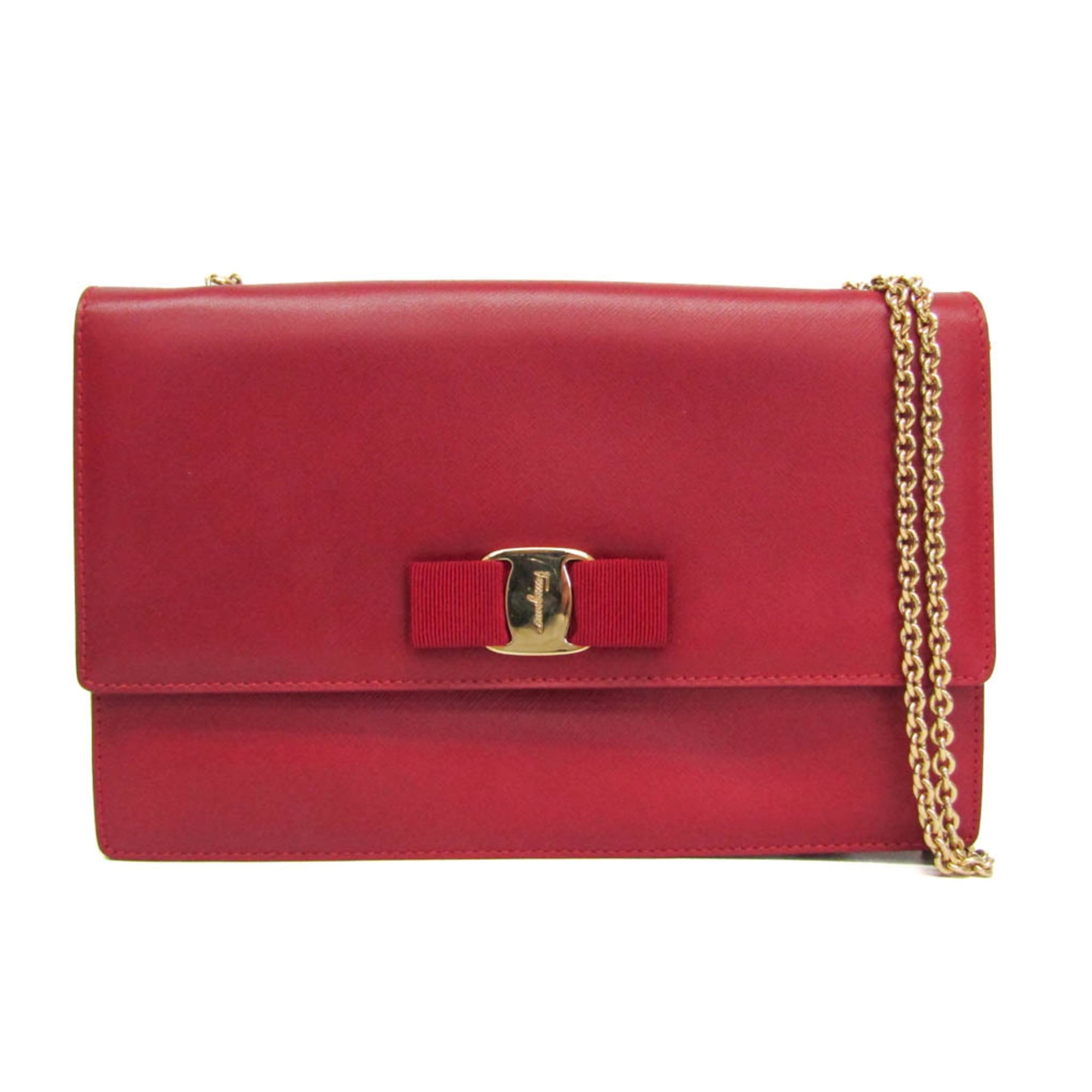サルヴァトーレ・フェラガモ(Salvatore Ferragamo) ヴァラ チェーンショルダーバッグ AU-21 D855 レディース レザー ショルダーバッグ レッド【中古】