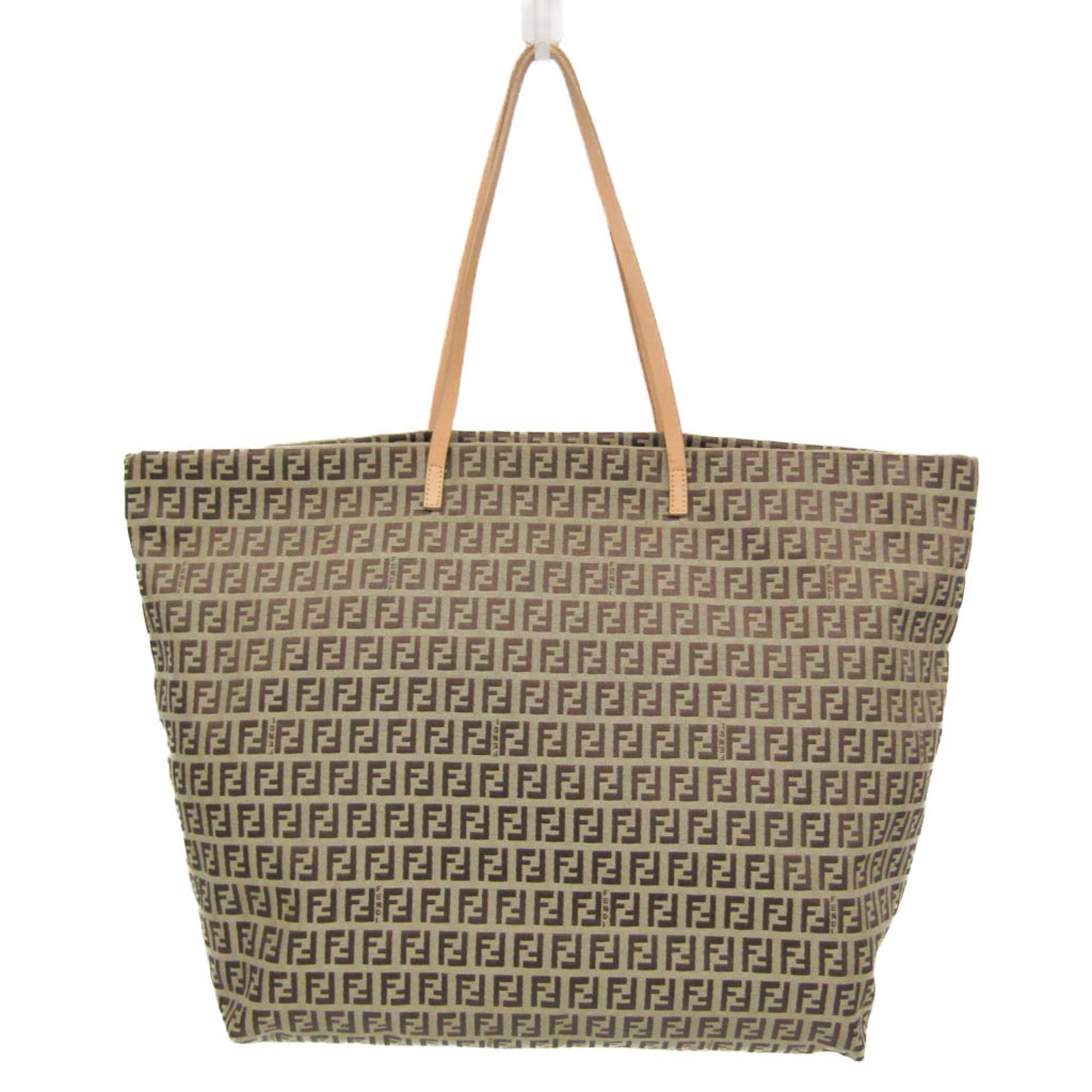 フェンディ(Fendi) ズッキーノ 8BH026 レディース キャンバス,レザー トートバッグ ベージュ【中古】