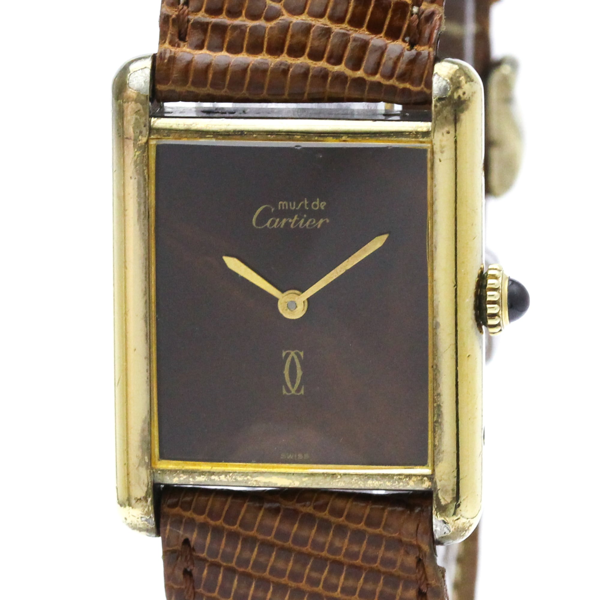 カルティエ (CARTIER) 貯蔵タンク ヴェルメイユ ゴールドお皿 なめし革 手一巻き メンズ 時辰儀【中古】