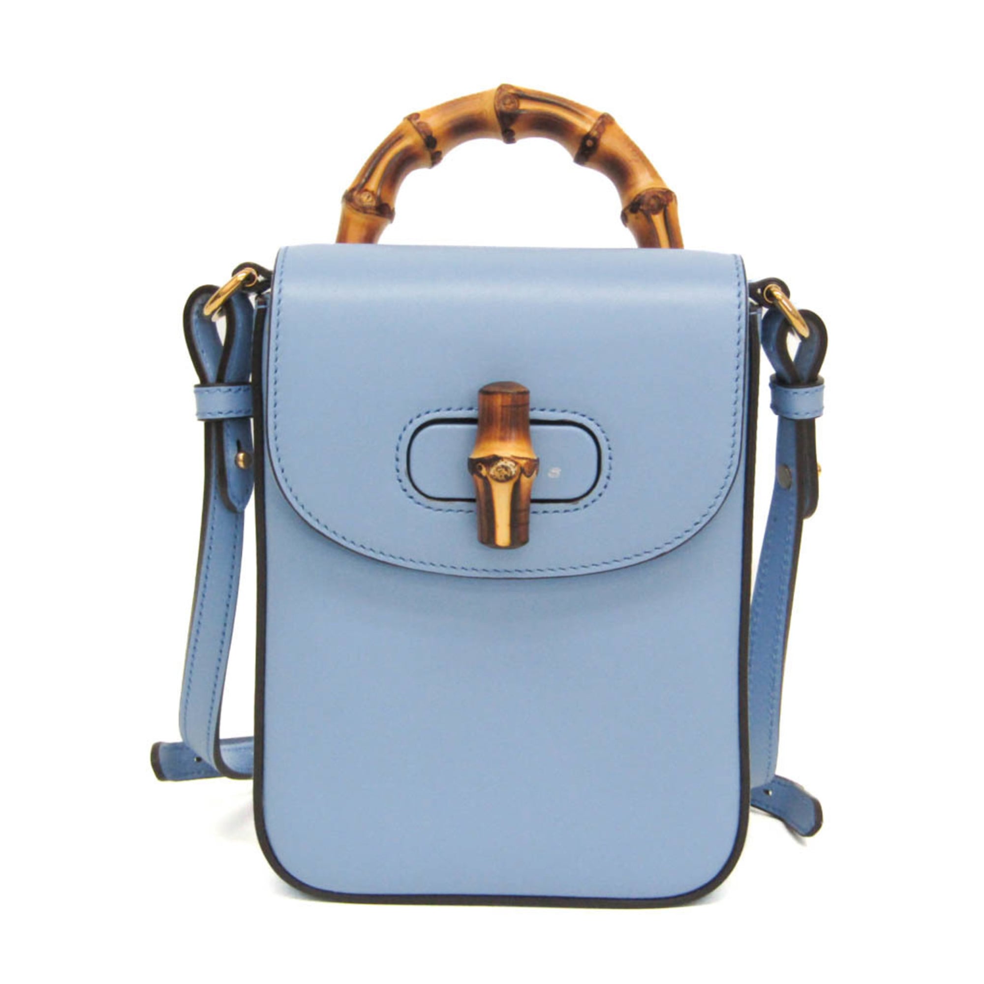 グッチ(Gucci) バンブー 702106 レディース なめし革 背嚢,ハンドバック,ショルダーバッグ 青碧【中古】