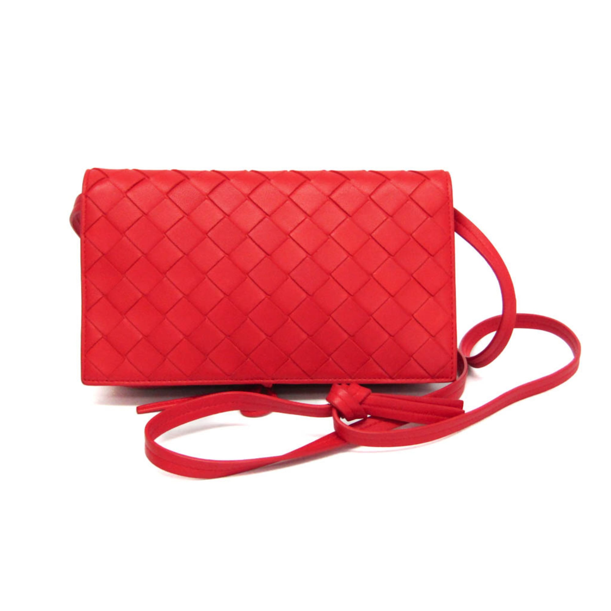 ボッテガ・ヴェネタ(Bottega Veneta) イントレチャート レディース なめし革 ショルダーバッグ 赤いこと【中古】