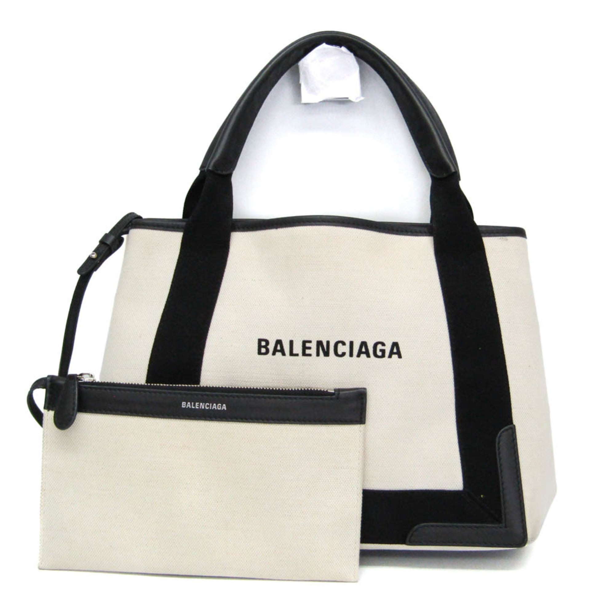バレンシアガ(Balenciaga) ネイビーカバスS 339933 レディース キャンバス,レザー ハンドバッグ ブラック,オフホワイト【中古】|eLady